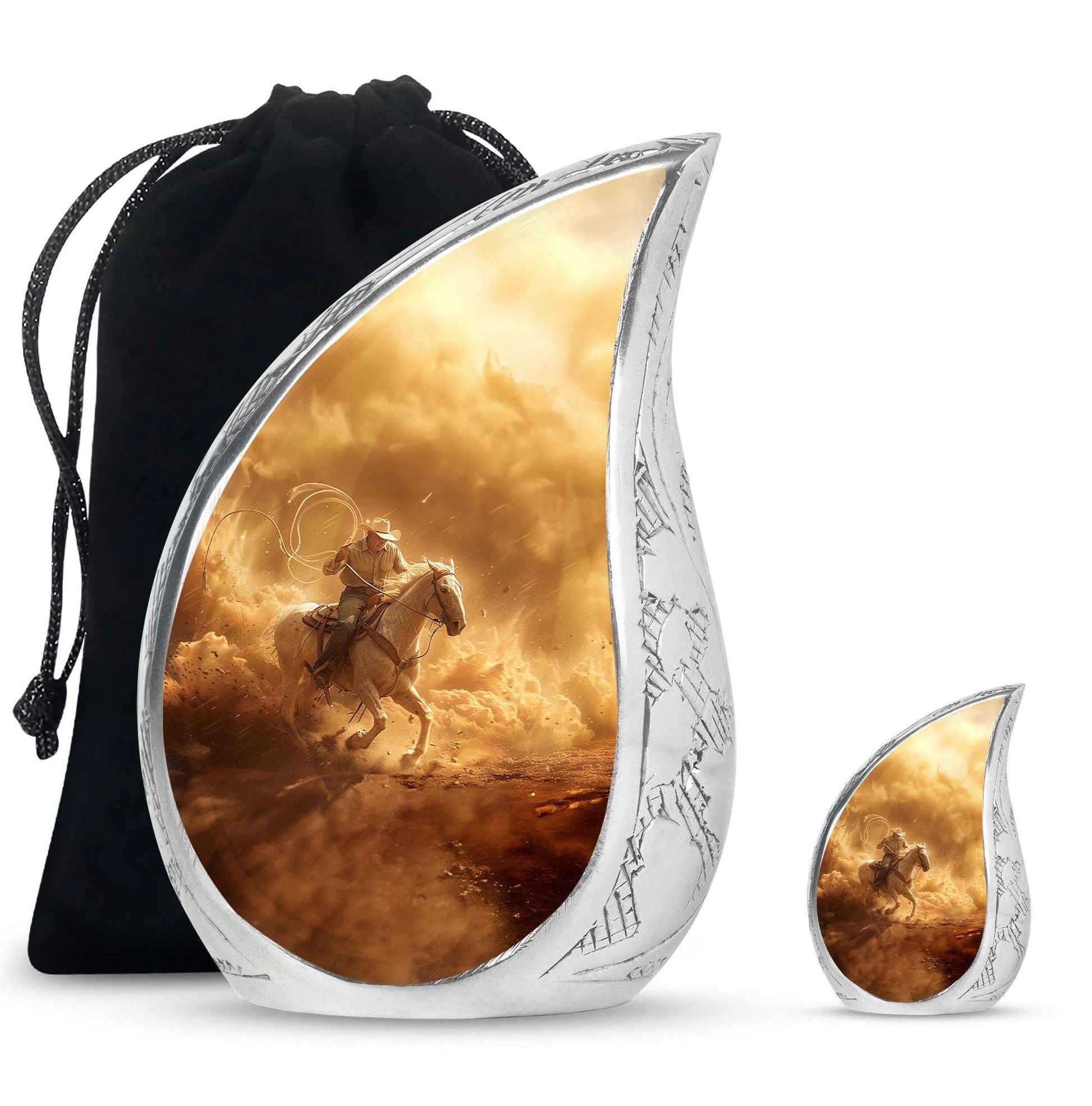 Cowboy Theme Large Urn With 1 Keepsake Urn