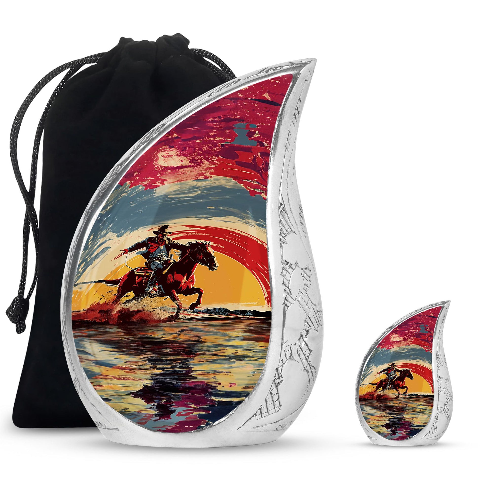 Cowboy Theme Large Urn With 1 Keepsake Urn