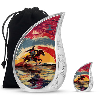Cowboy Theme Large Urn With 1 Keepsake Urn