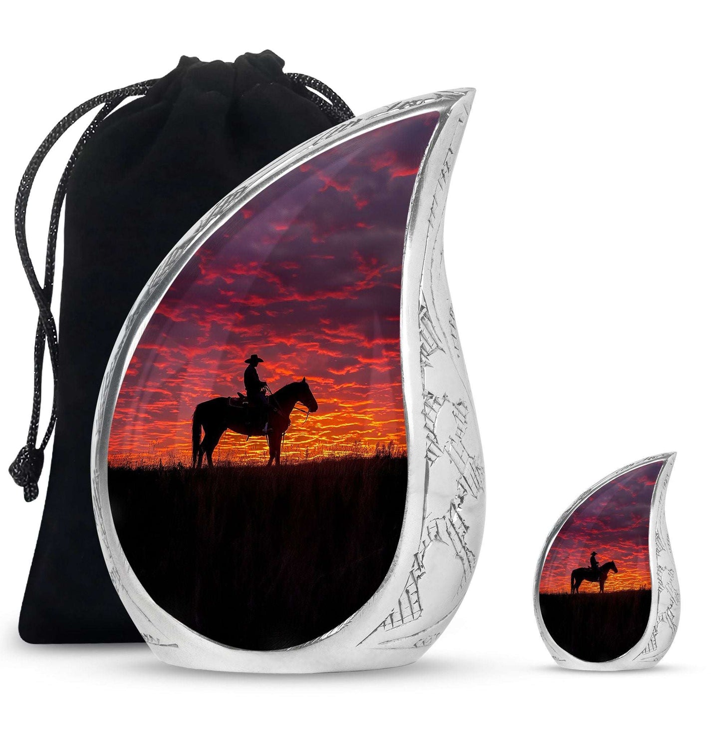 Cowboy Theme Large Urn With 1 Keepsake Urn