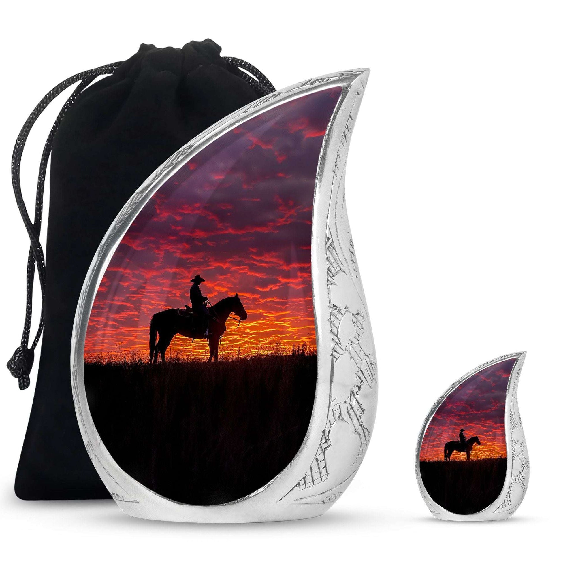 Cowboy Theme Large Urn With 1 Keepsake Urn