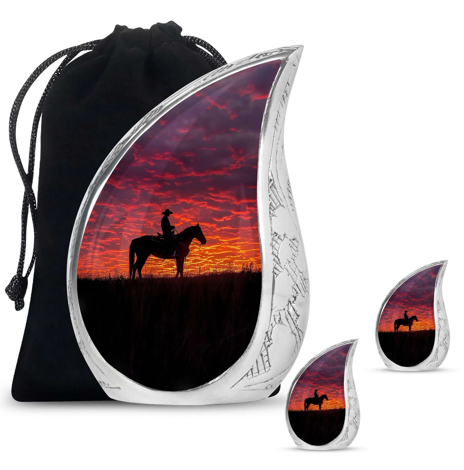 Cowboy Theme Large Urn With 2 Keepsake Urn