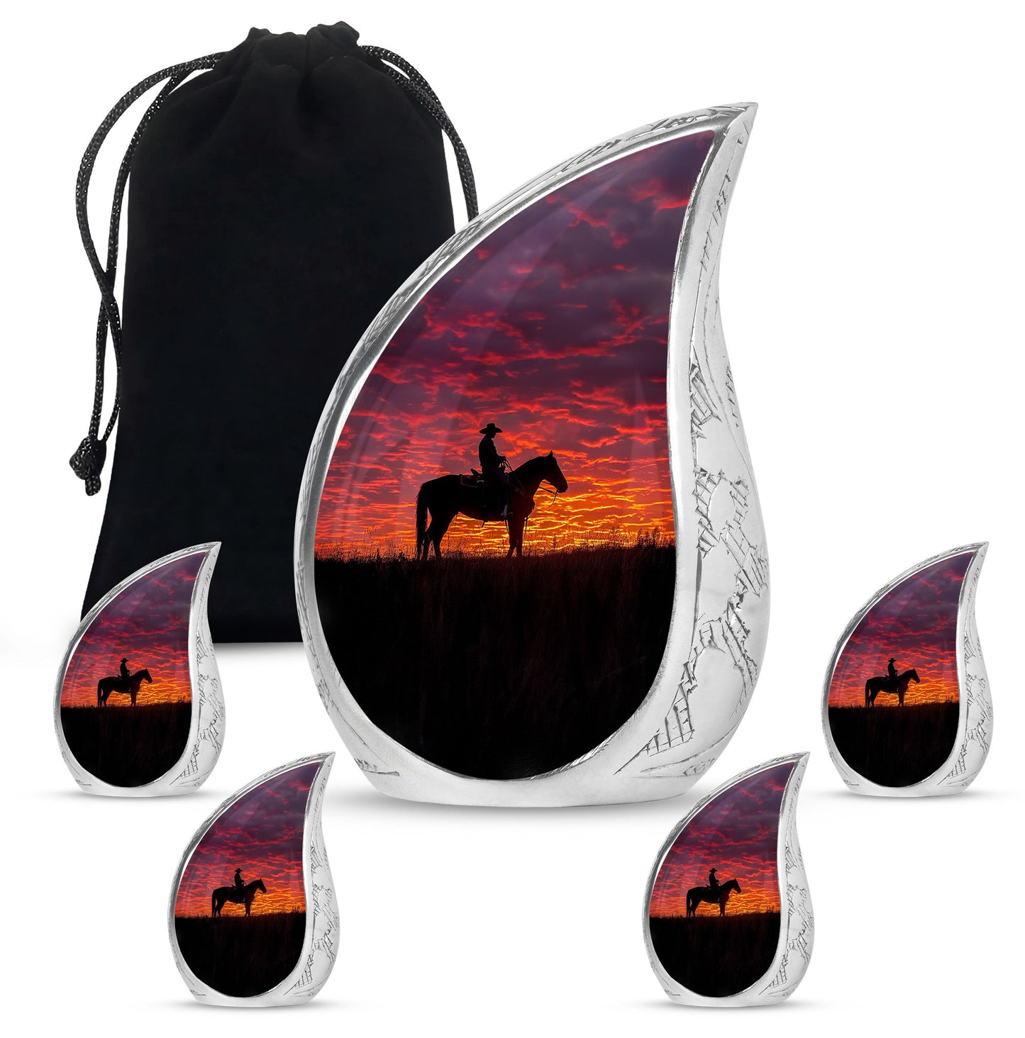 Cowboy Theme Large Urn With 4 Keepsake Urn