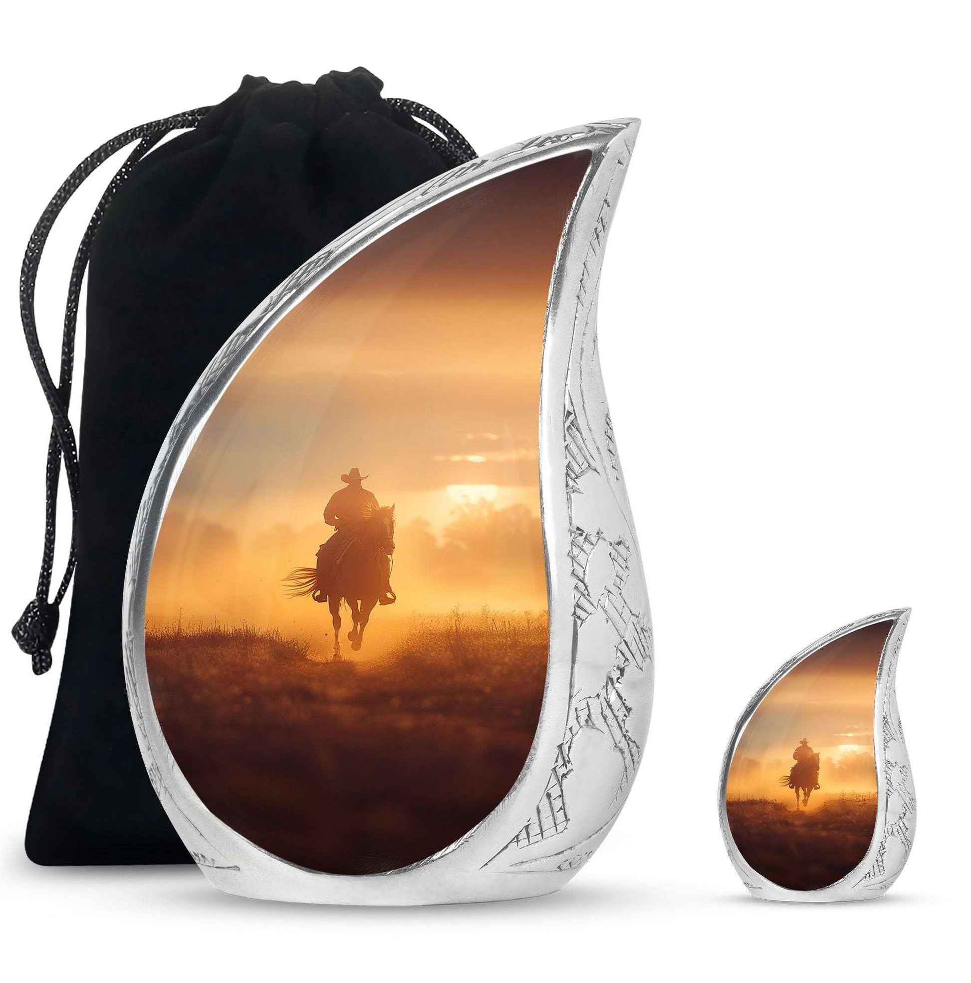 Cowboy Theme Large Urn With 1 Keepsake Urn