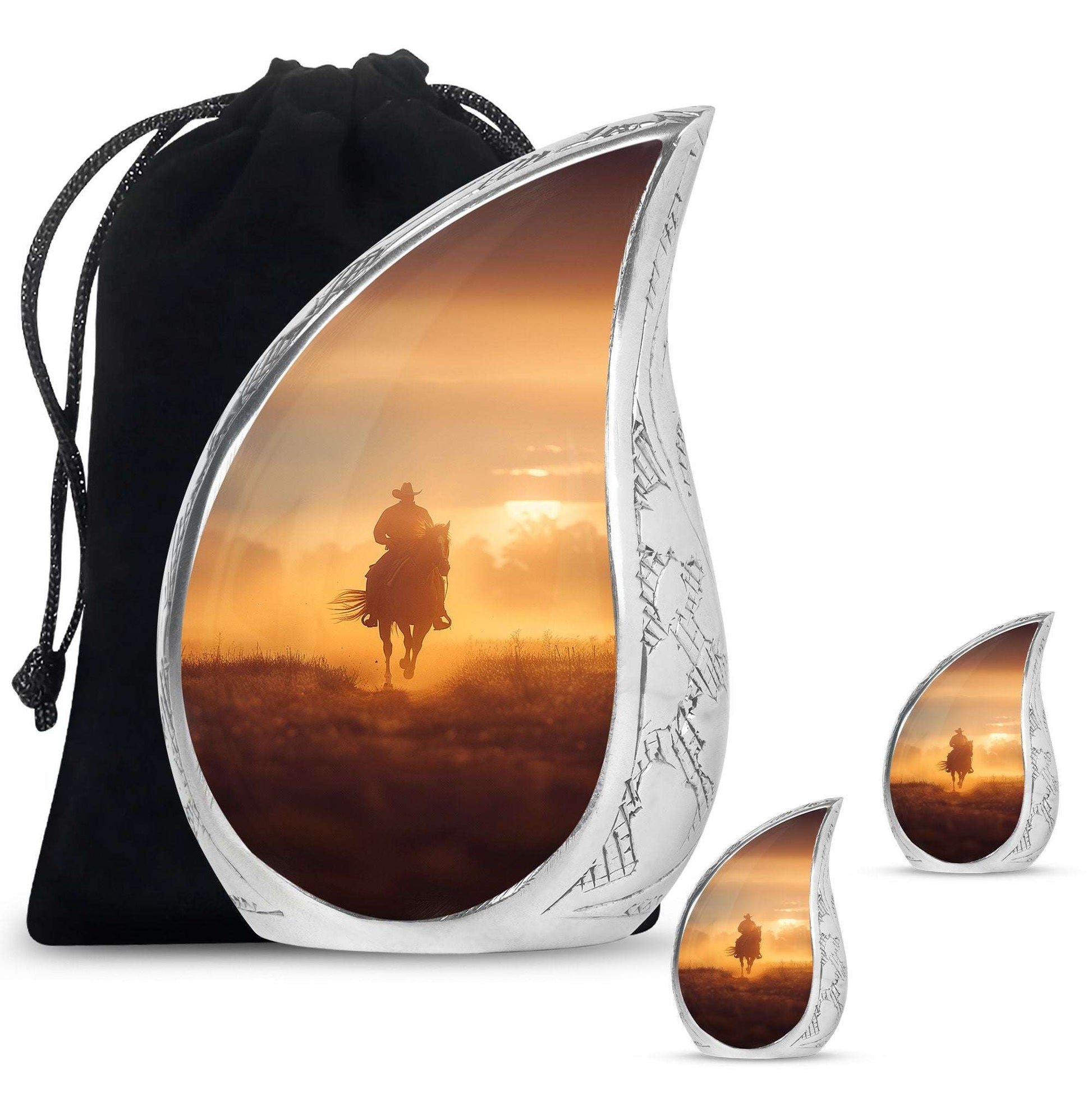 Cowboy Theme Large Urn With 2 Keepsake Urn