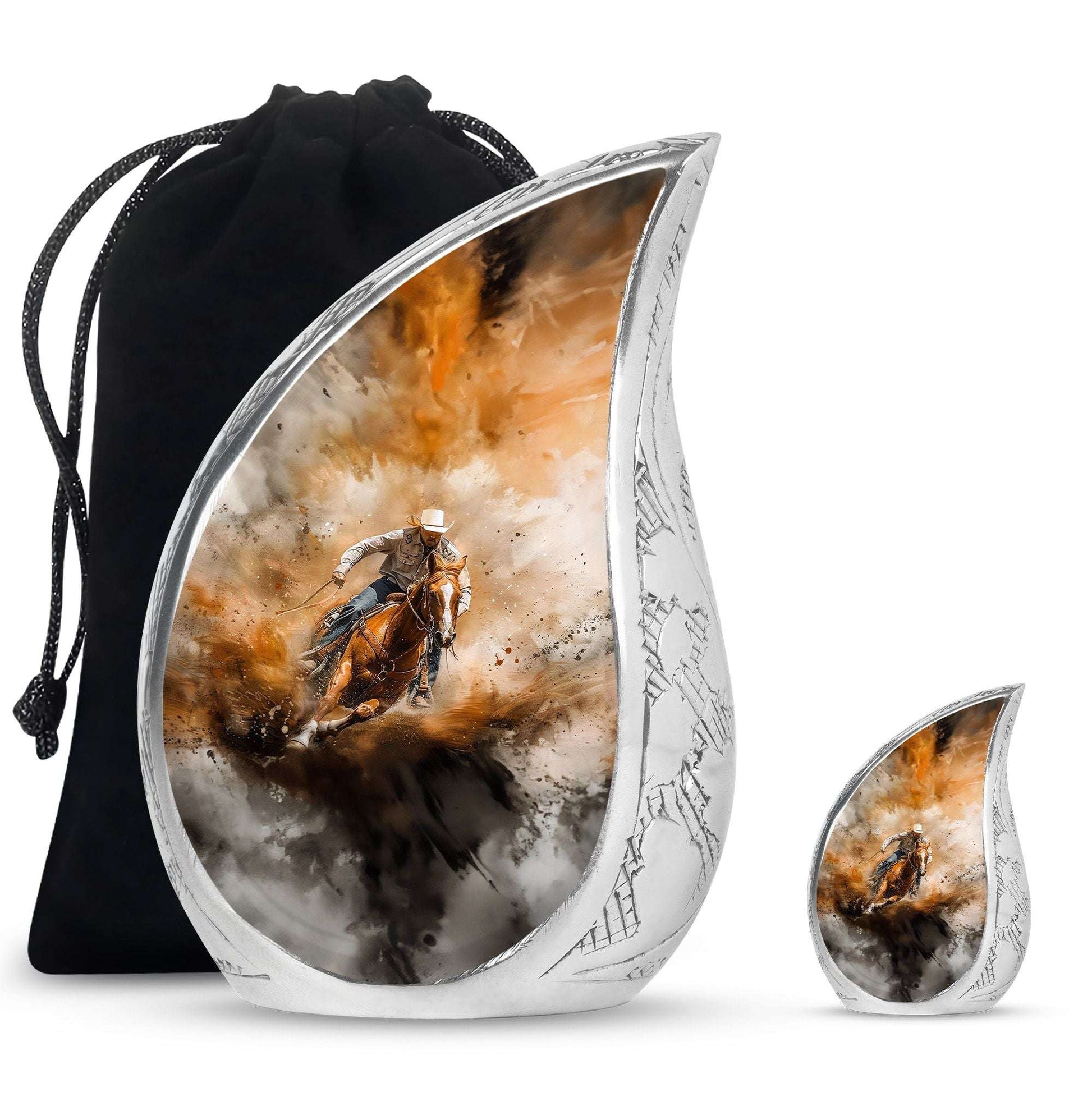 Cowboy Theme Large Urn With 1 Keepsake Urn