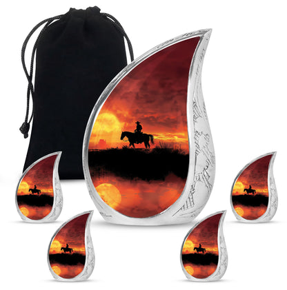 Cowboy Theme Large Urn With 4 Keepsake Urn