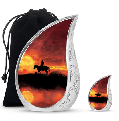 Cowboy Theme Large Urn With 1 Keepsake Urn