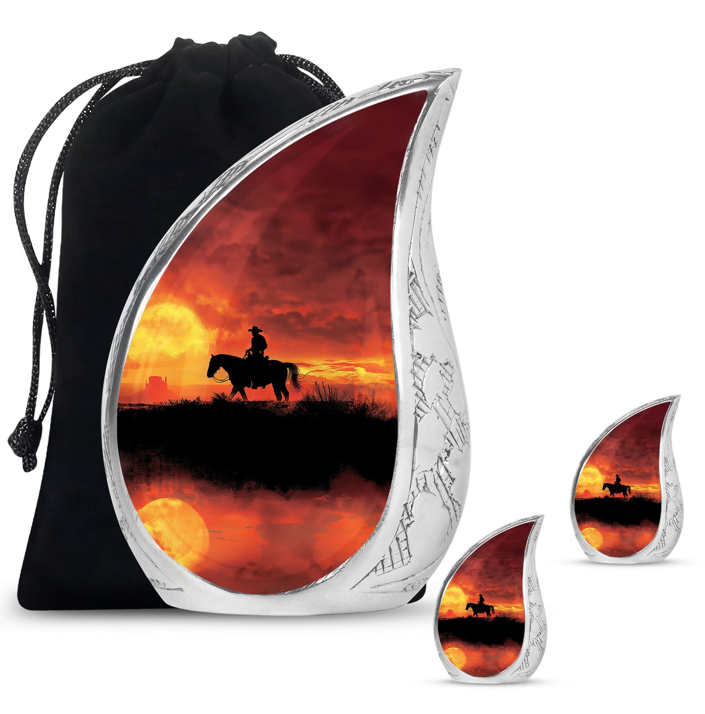 Cowboy Theme Large Urn With 2 Keepsake Urn