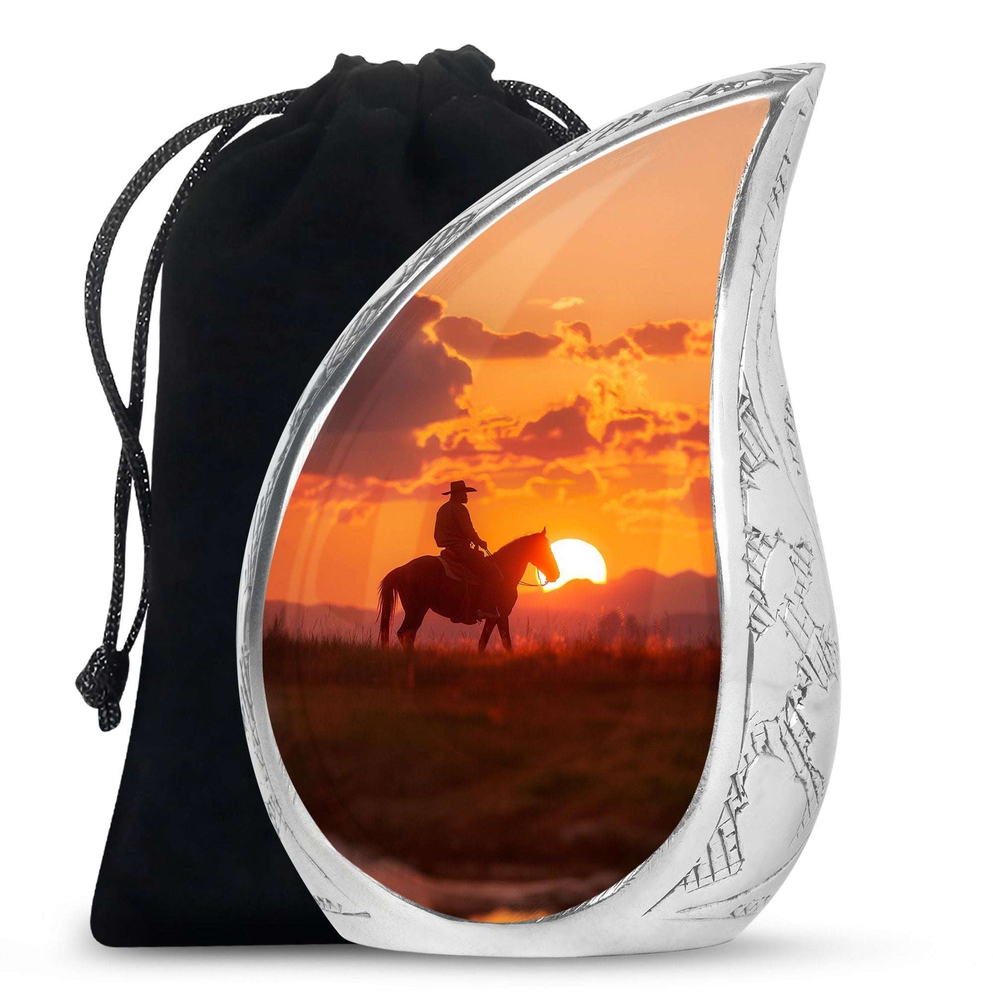 Cowboy Sunset Cremation Urn For Funeral – Western Horseback Memorial Urn