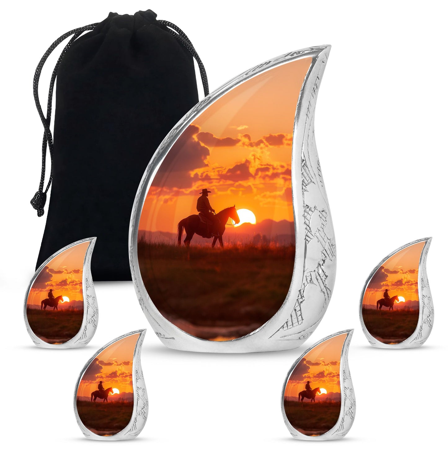 Cowboy Theme Large Urn With 4 Keepsake Urn