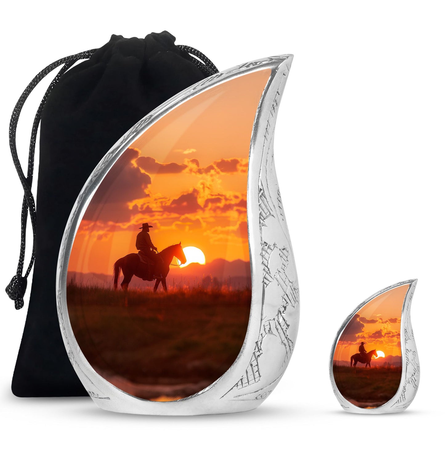 Cowboy Theme Large Urn With 1 Keepsake Urn