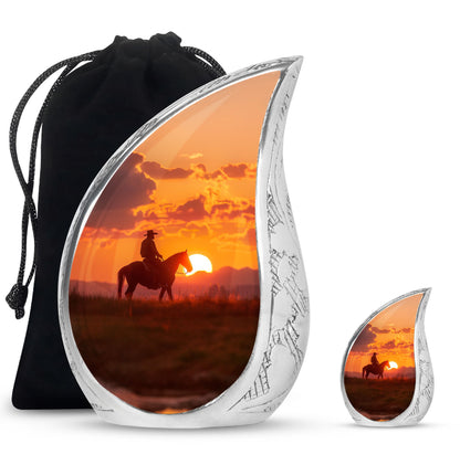 Cowboy Theme Large Urn With 1 Keepsake Urn