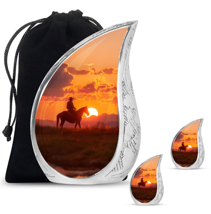 Cowboy Theme Large Urn With 2 Keepsake Urn
