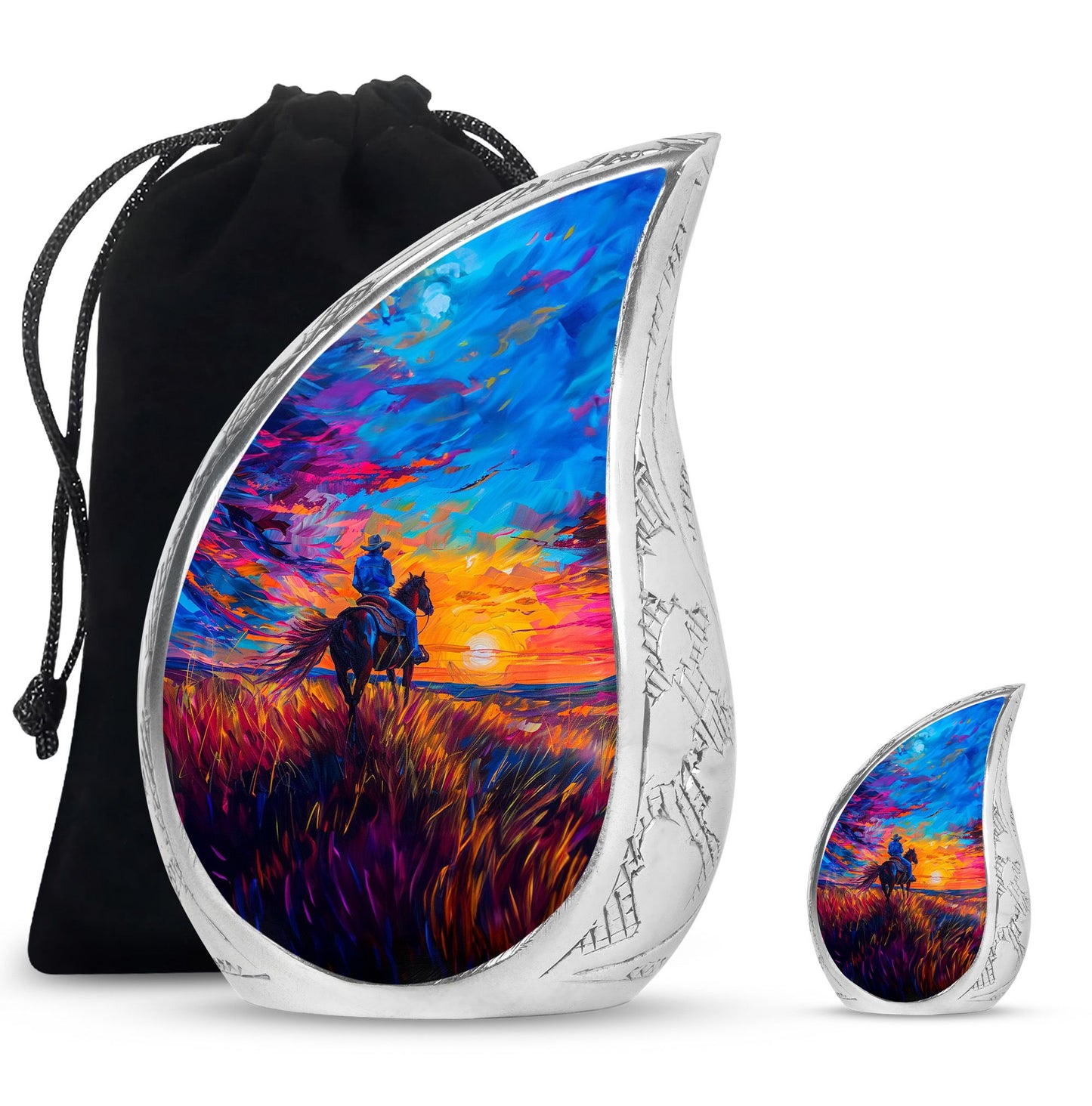 Cowboy Theme Large Urn With 1 Keepsake Urn