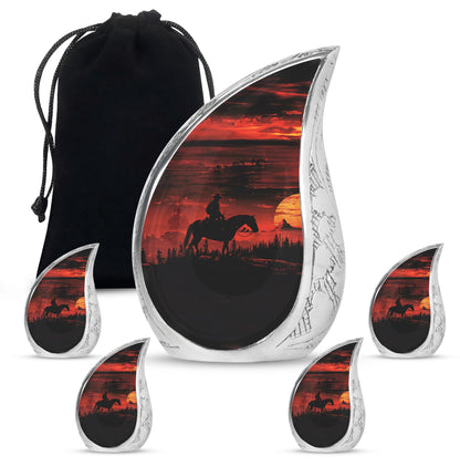 Cowboy Theme Large Urn With 4 Keepsake Urn