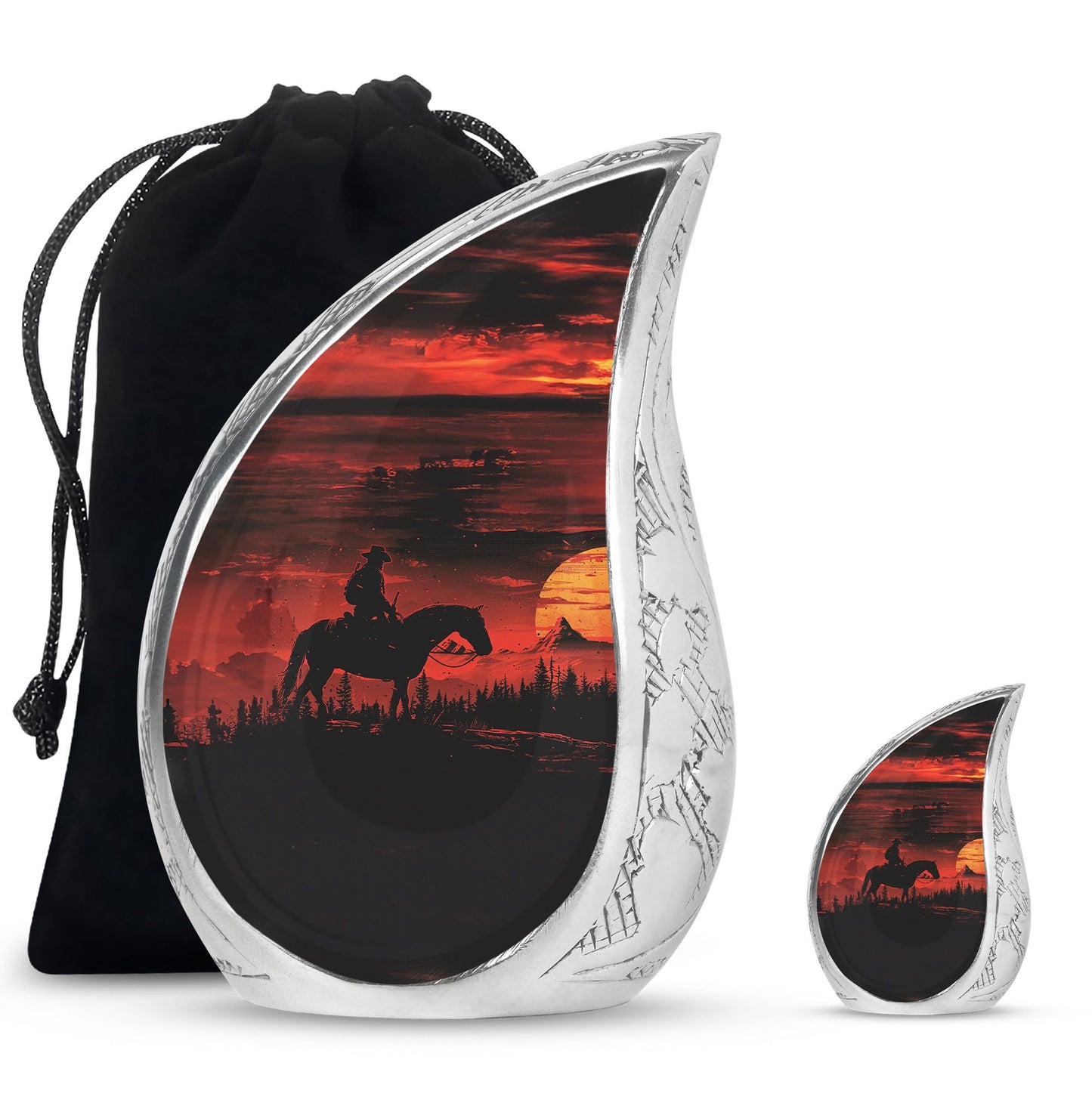 Cowboy Theme Large Urn With 1 Keepsake Urn