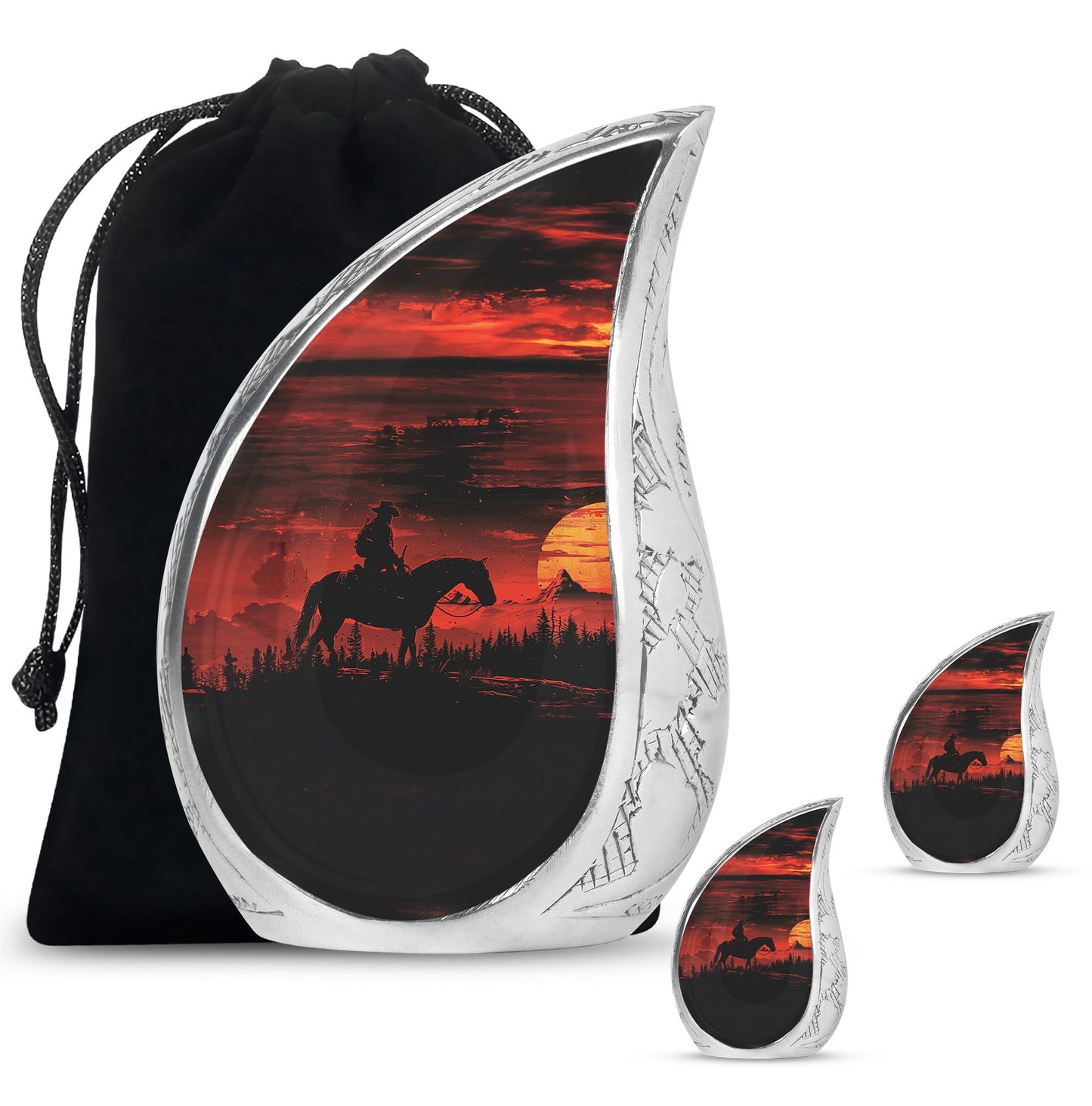Cowboy Theme Large Urn With 2 Keepsake Urn