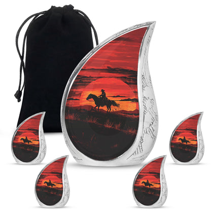 Cowboy Theme Large Urn With 4 Keepsake Urn