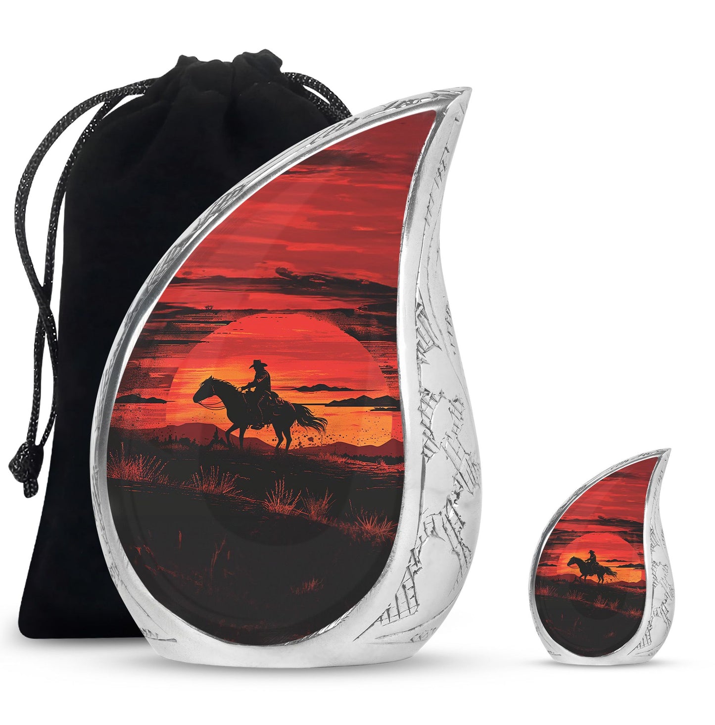 Cowboy Theme Large Urn With 1 Keepsake Urn