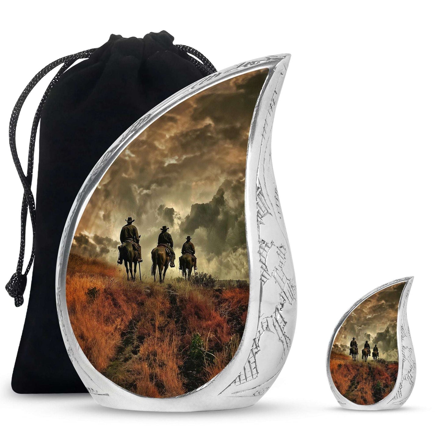 Cowboy Theme Large Urn With 1 Keepsake Urn