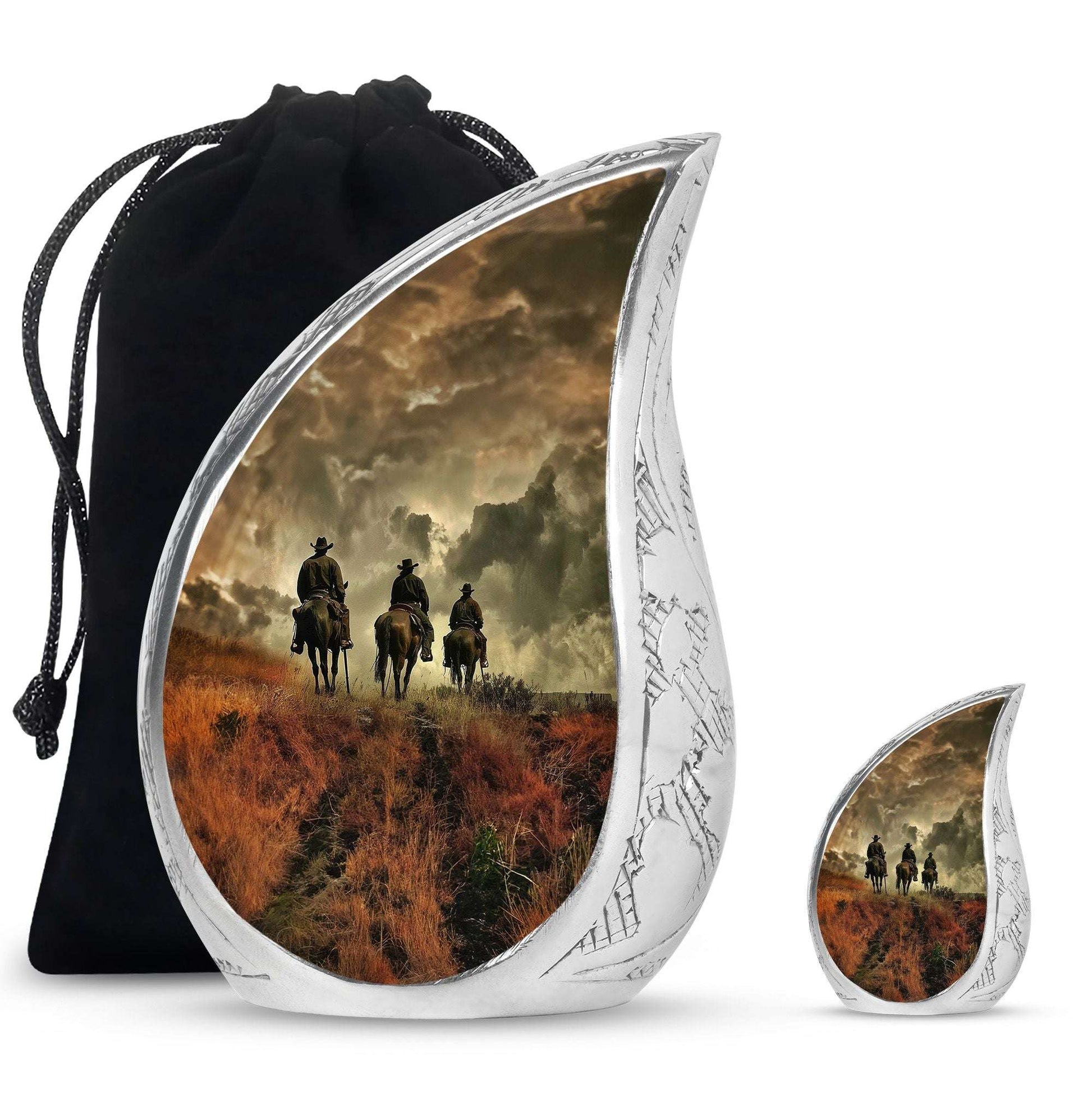 Cowboy Theme Large Urn With 1 Keepsake Urn