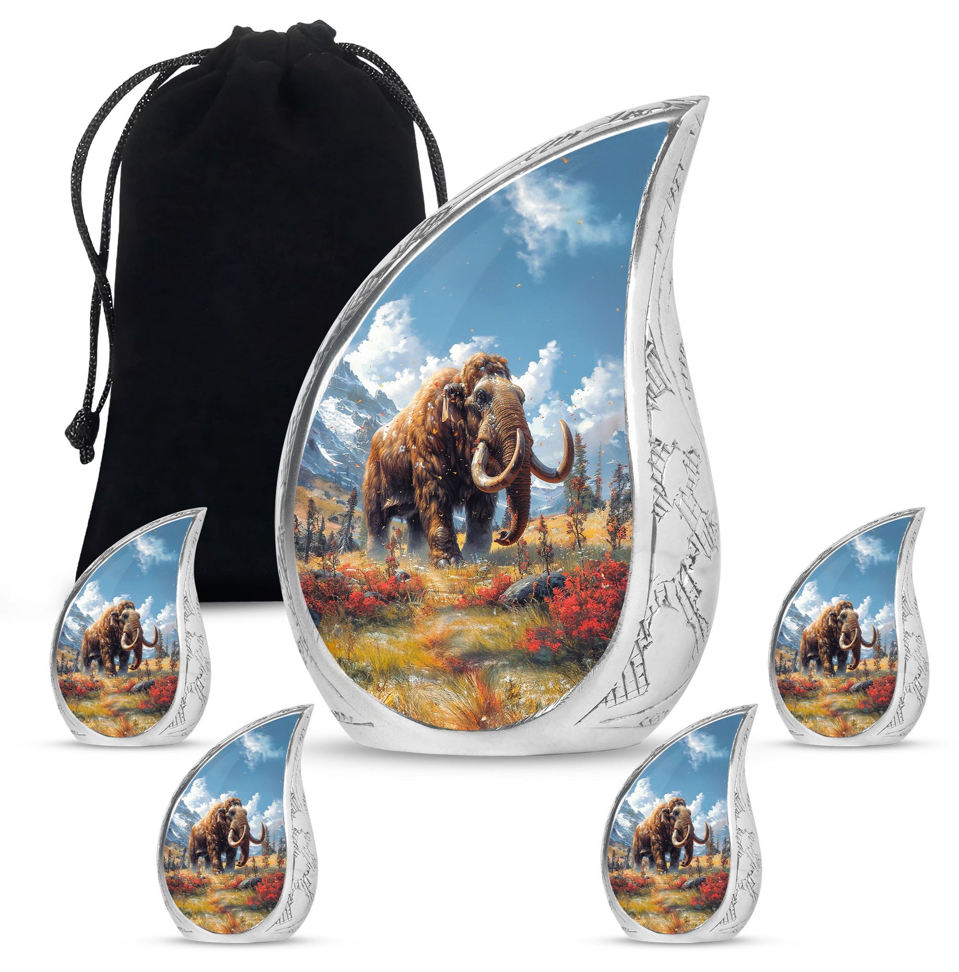 Mamoth Theme Large Urn With 4 Keepsake Urn