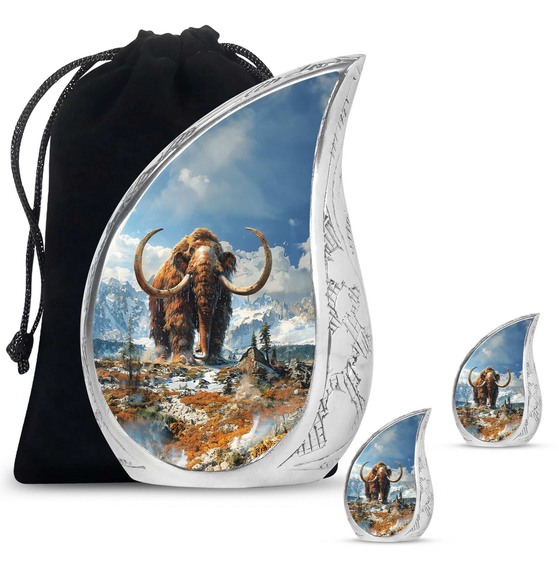 Mamoth Theme Large Urn With 2 Keepsake Urn