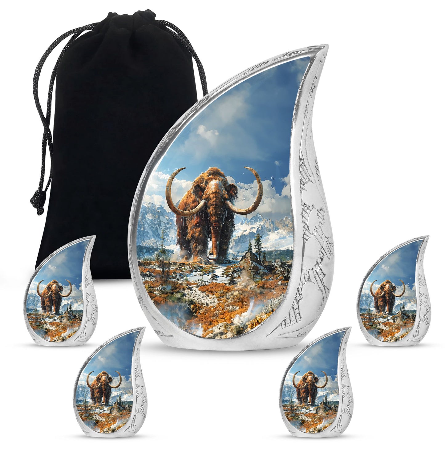 Mamoth Theme Large Urn With 4 Keepsake Urn