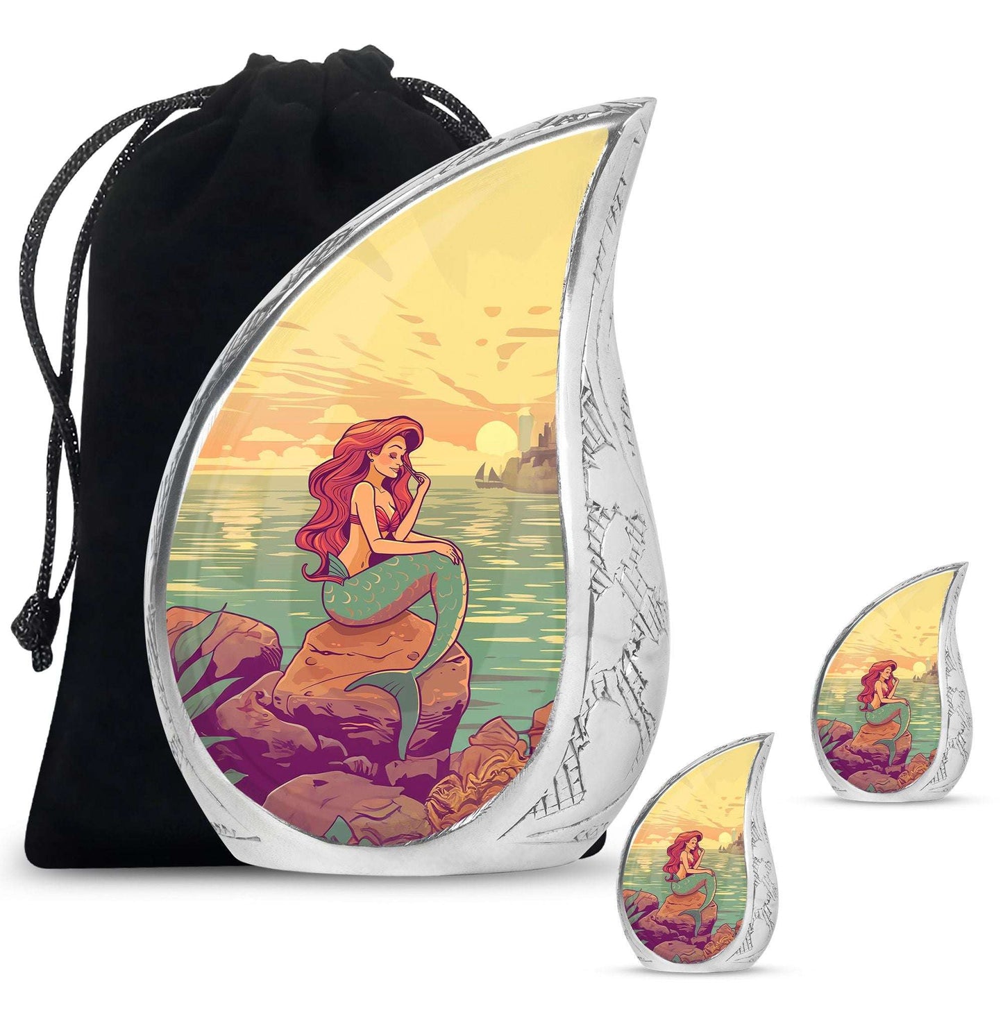 Mermaid Theme Large Urn With 2 Keepsake Urn