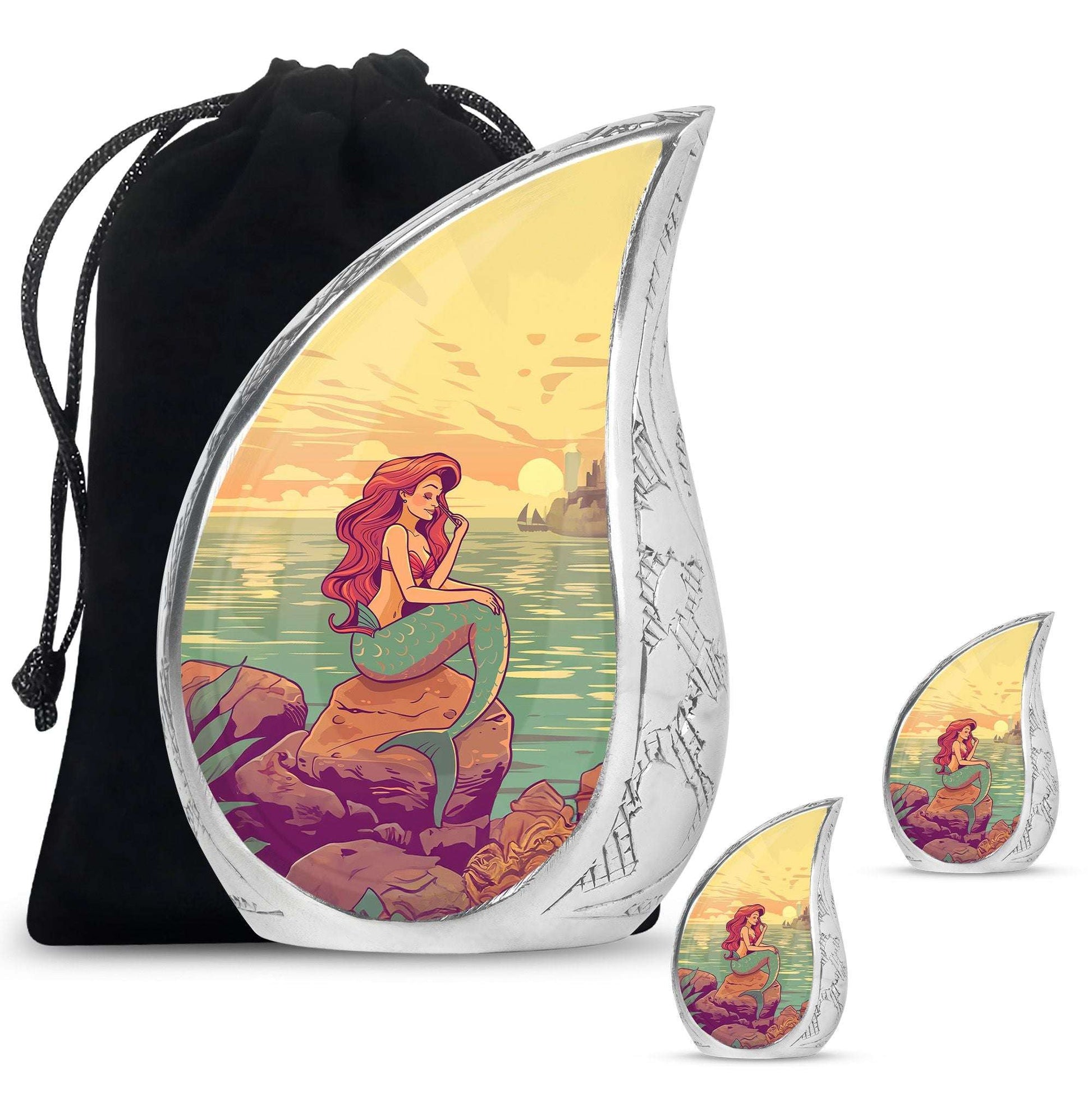 Mermaid Theme Large Urn With 2 Keepsake Urn
