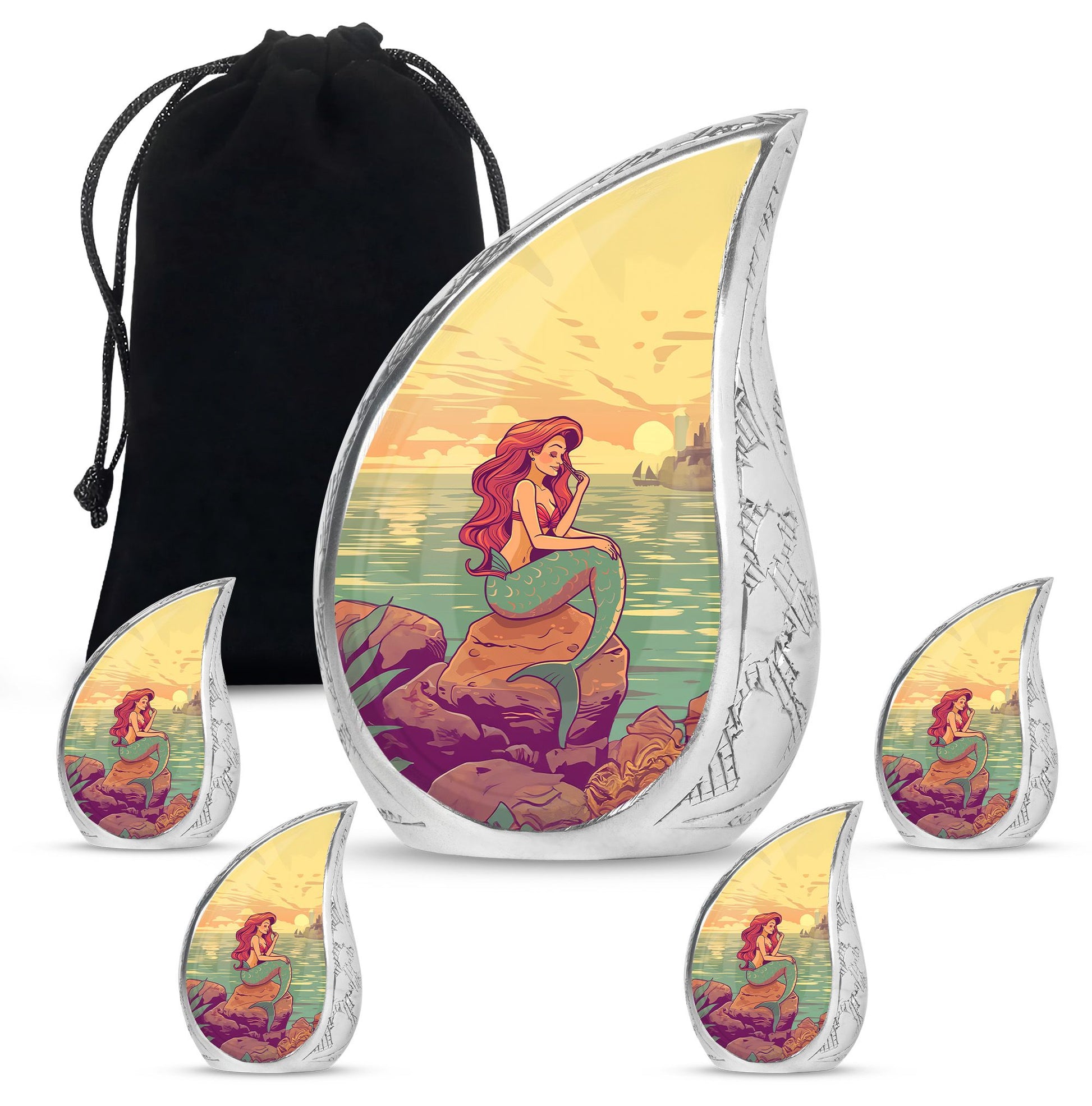 Mermaid Theme Large Urn With 4 Keepsake Urn