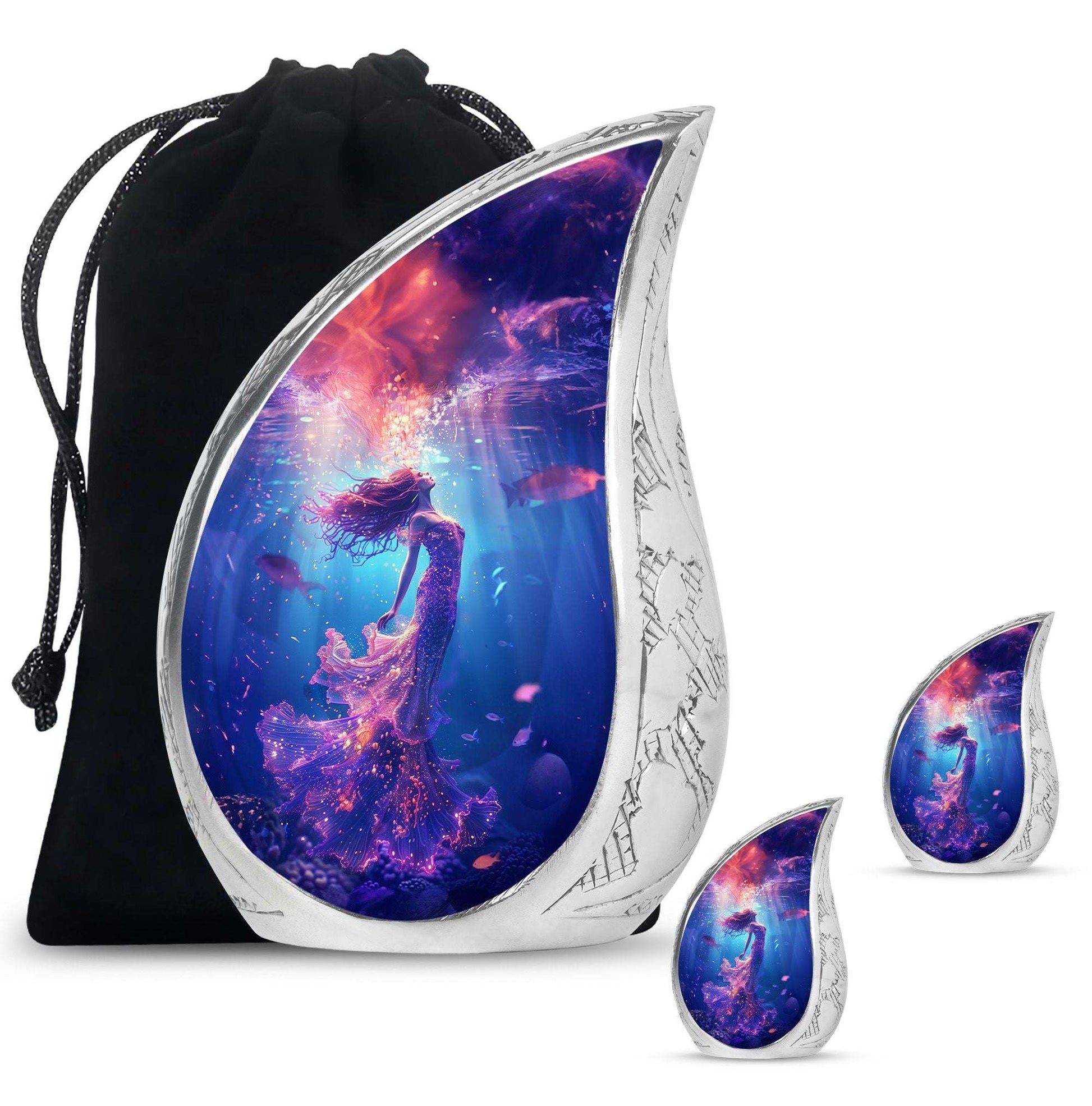 Mermaid Theme Large Urn With 2 Keepsake Urn