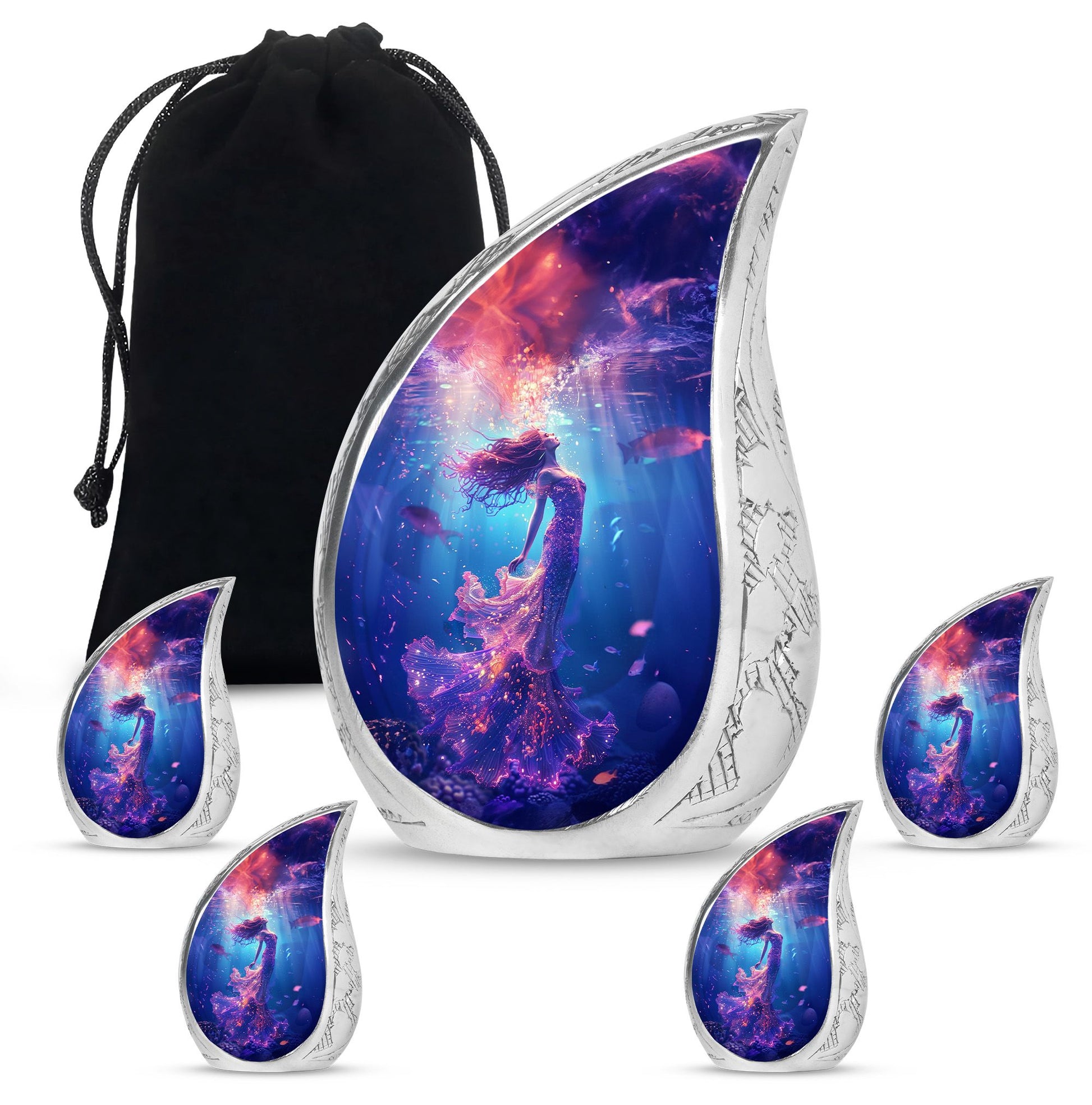 Mermaid Theme Large Urn With 4 Keepsake Urn