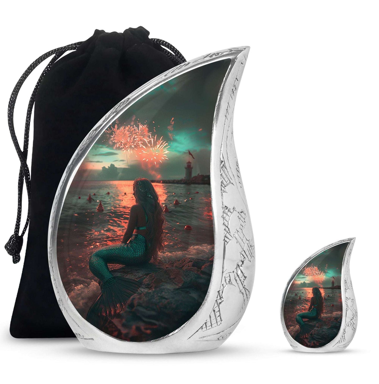 Mermaid Theme Large Urn With 1 Keepsake Urn