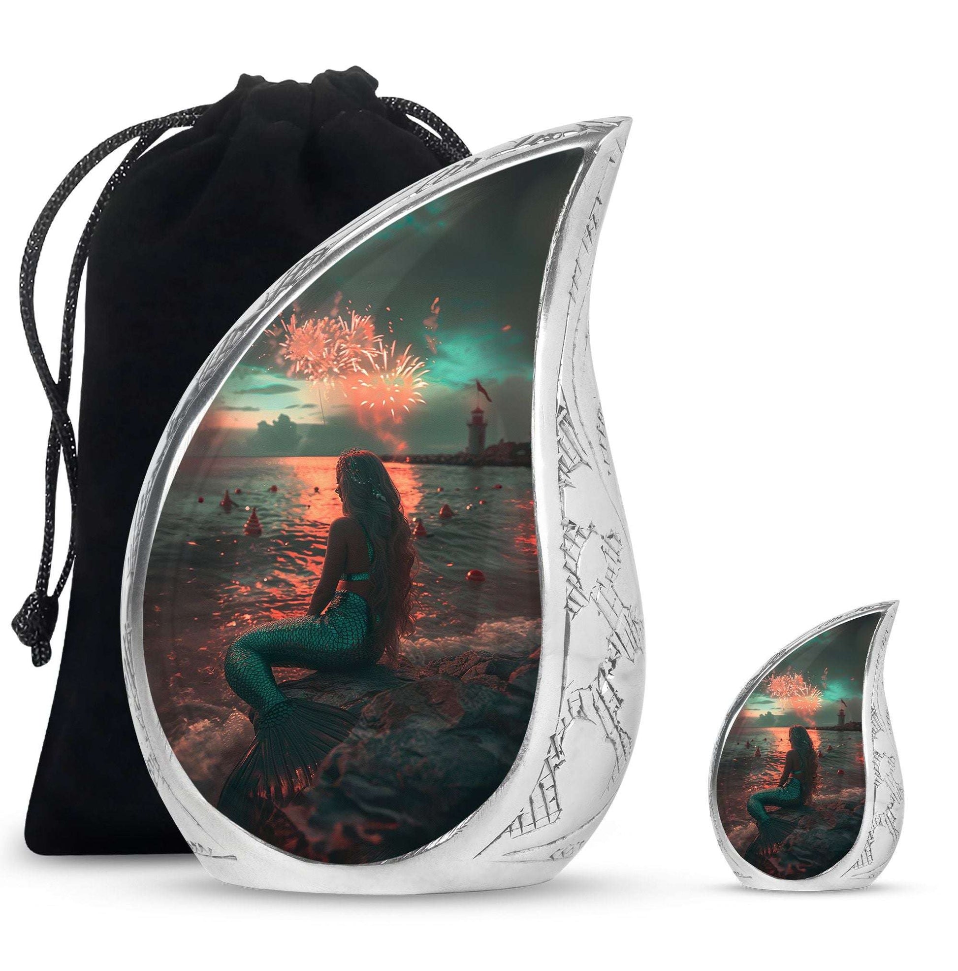 Mermaid Theme Large Urn With 1 Keepsake Urn