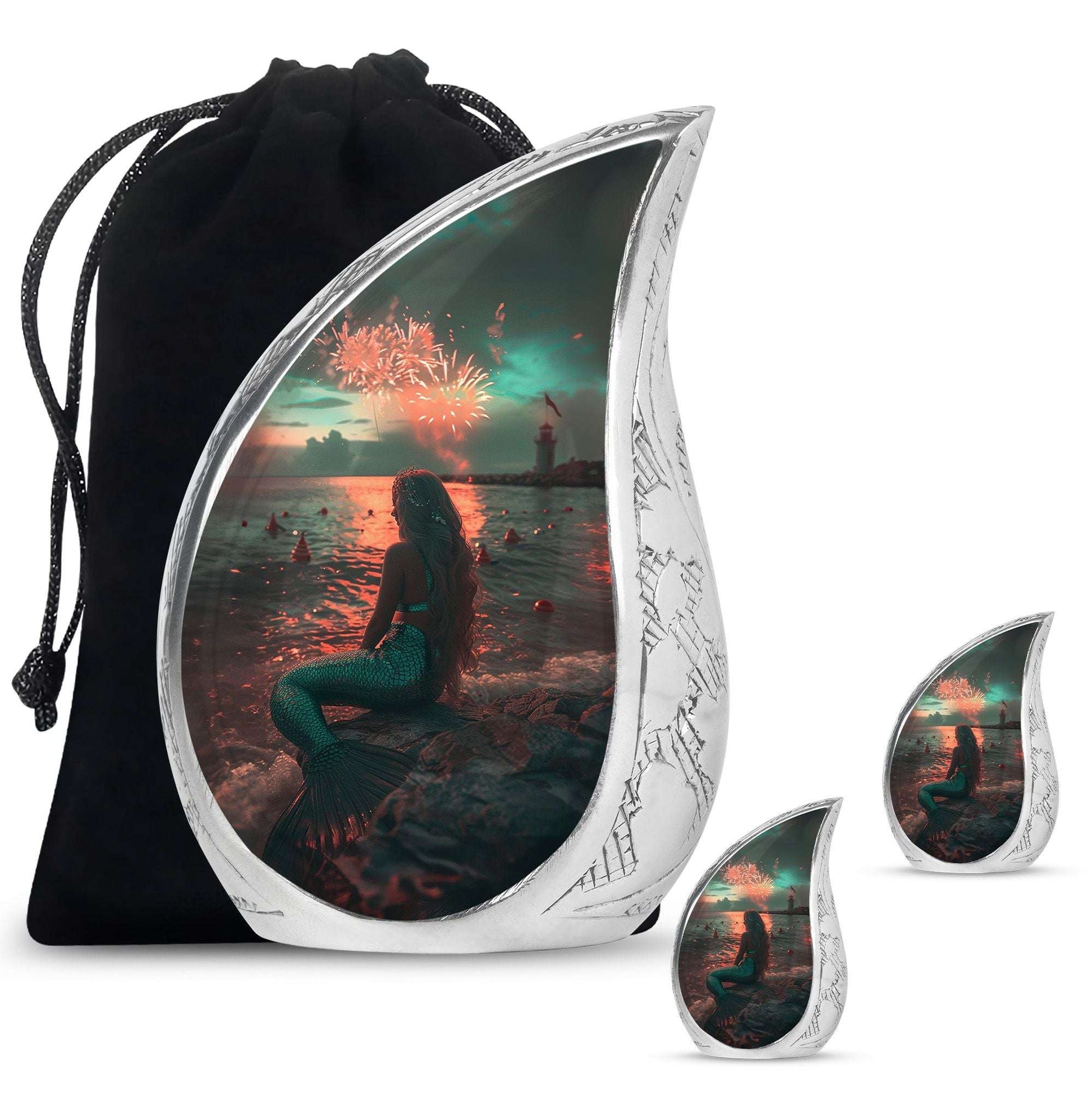 Mermaid Theme Large Urn With 2 Keepsake Urn