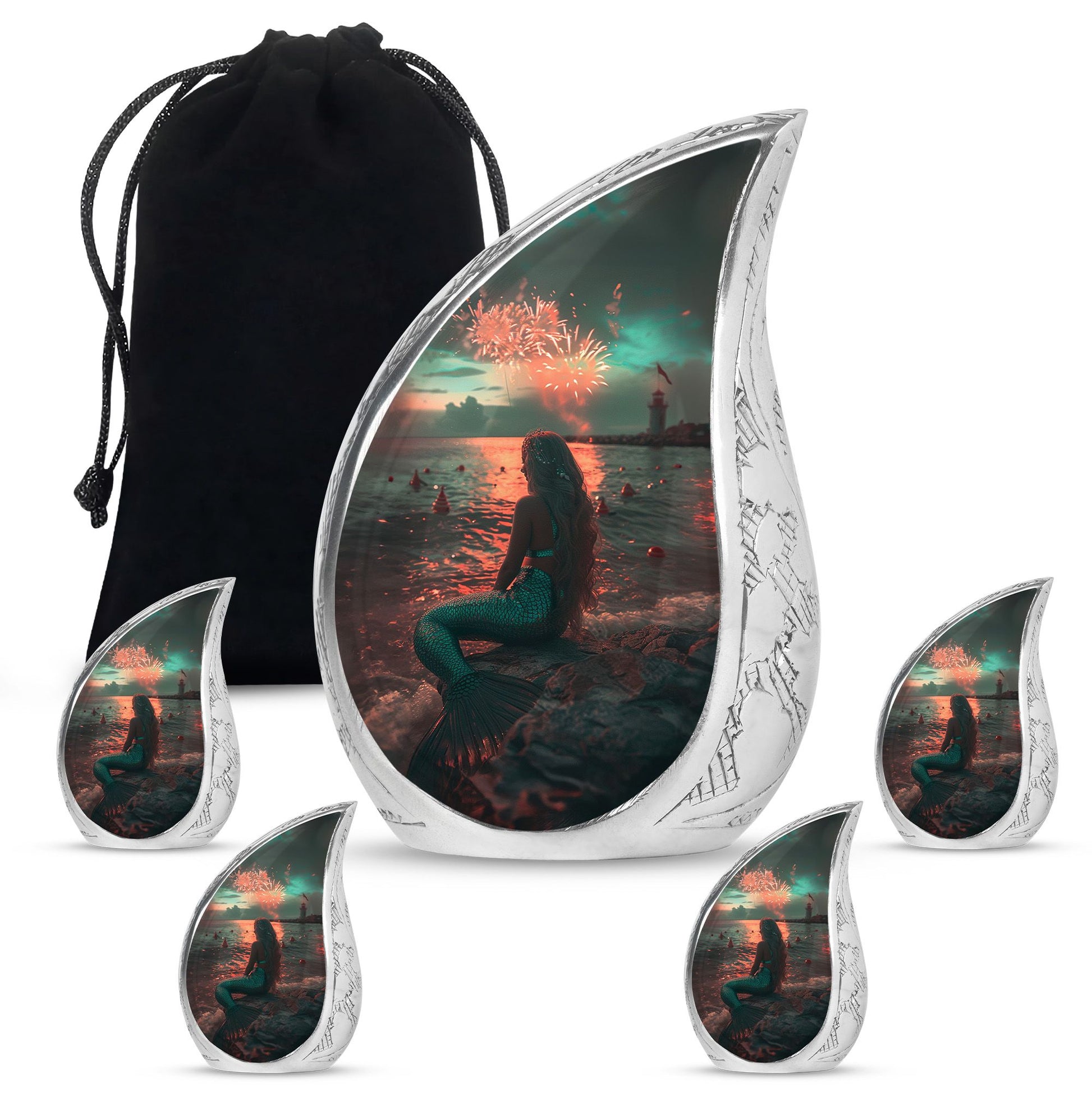 Mermaid Theme Large Urn With 4 Keepsake Urn