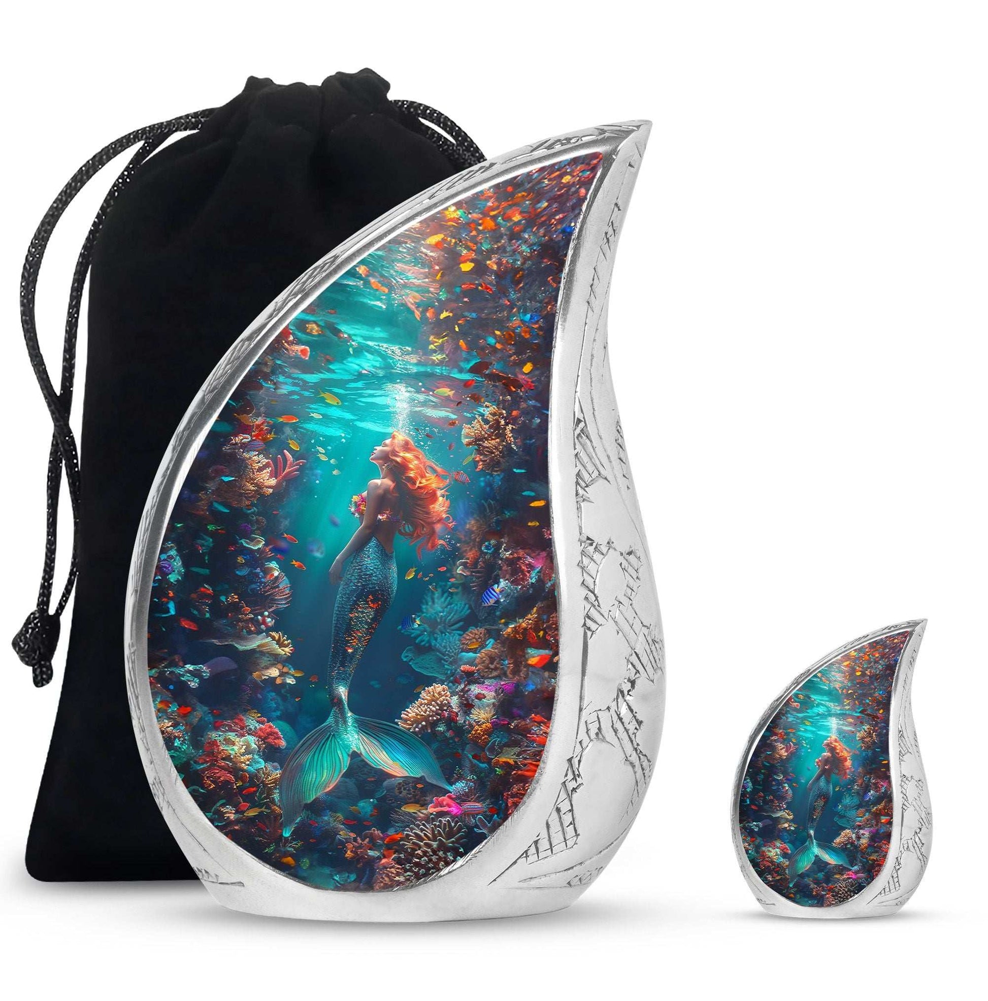 Mermaid Theme Large Urn With 1 Keepsake Urn