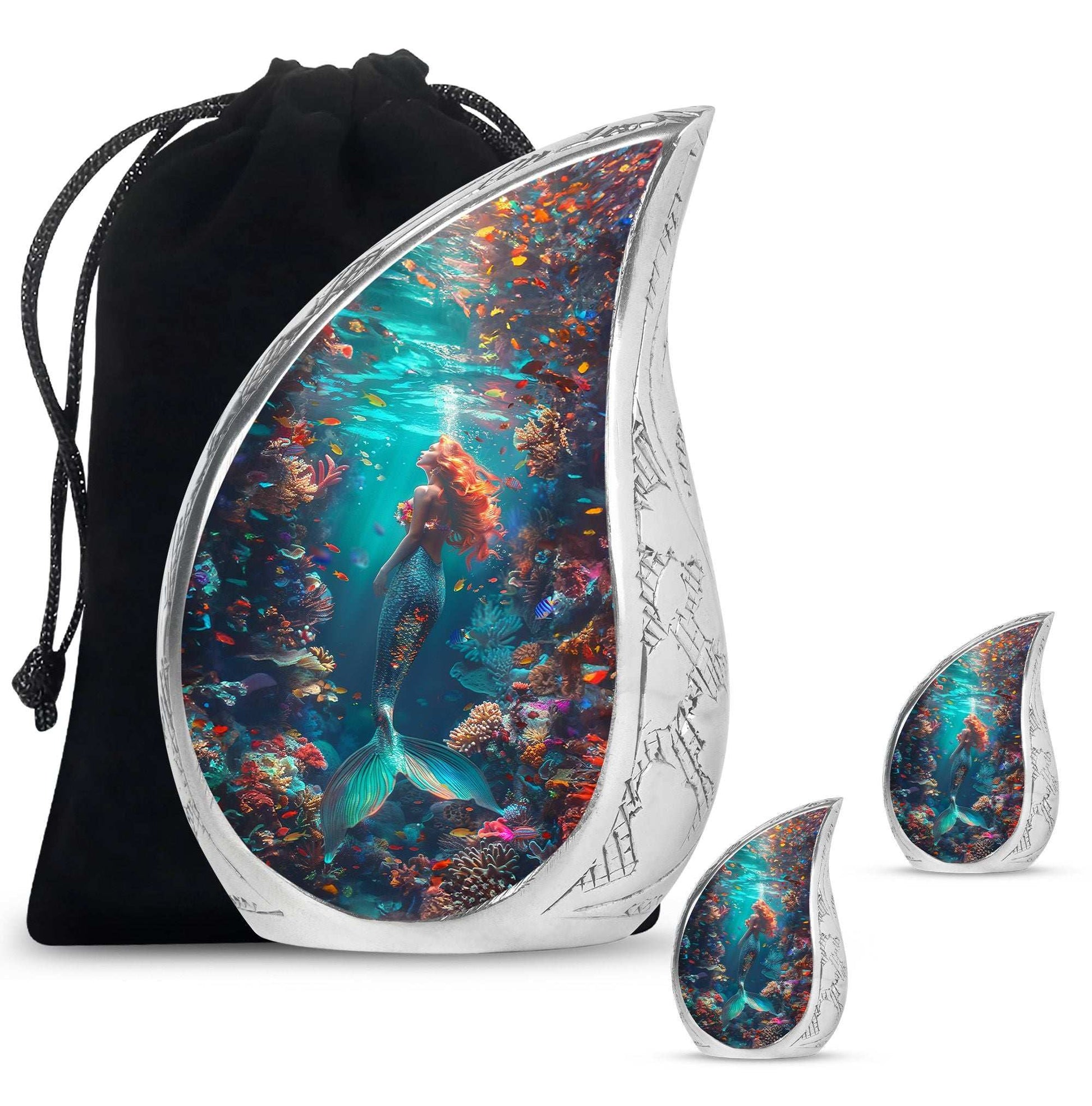 Mermaid Theme Large Urn With 2 Keepsake Urn