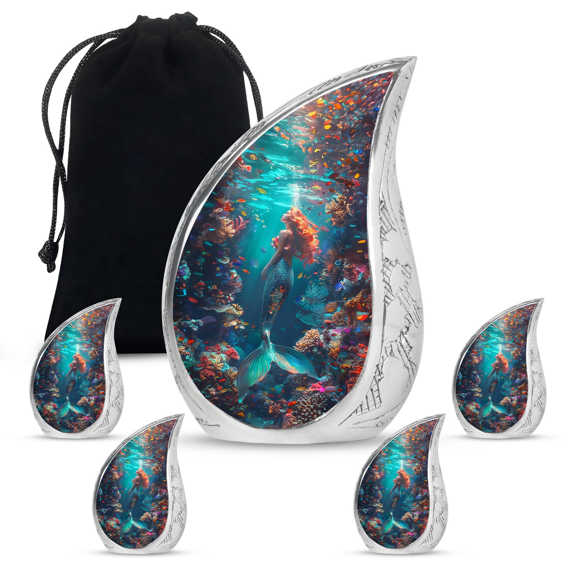 Mermaid Theme Large Urn With 4 Keepsake Urn