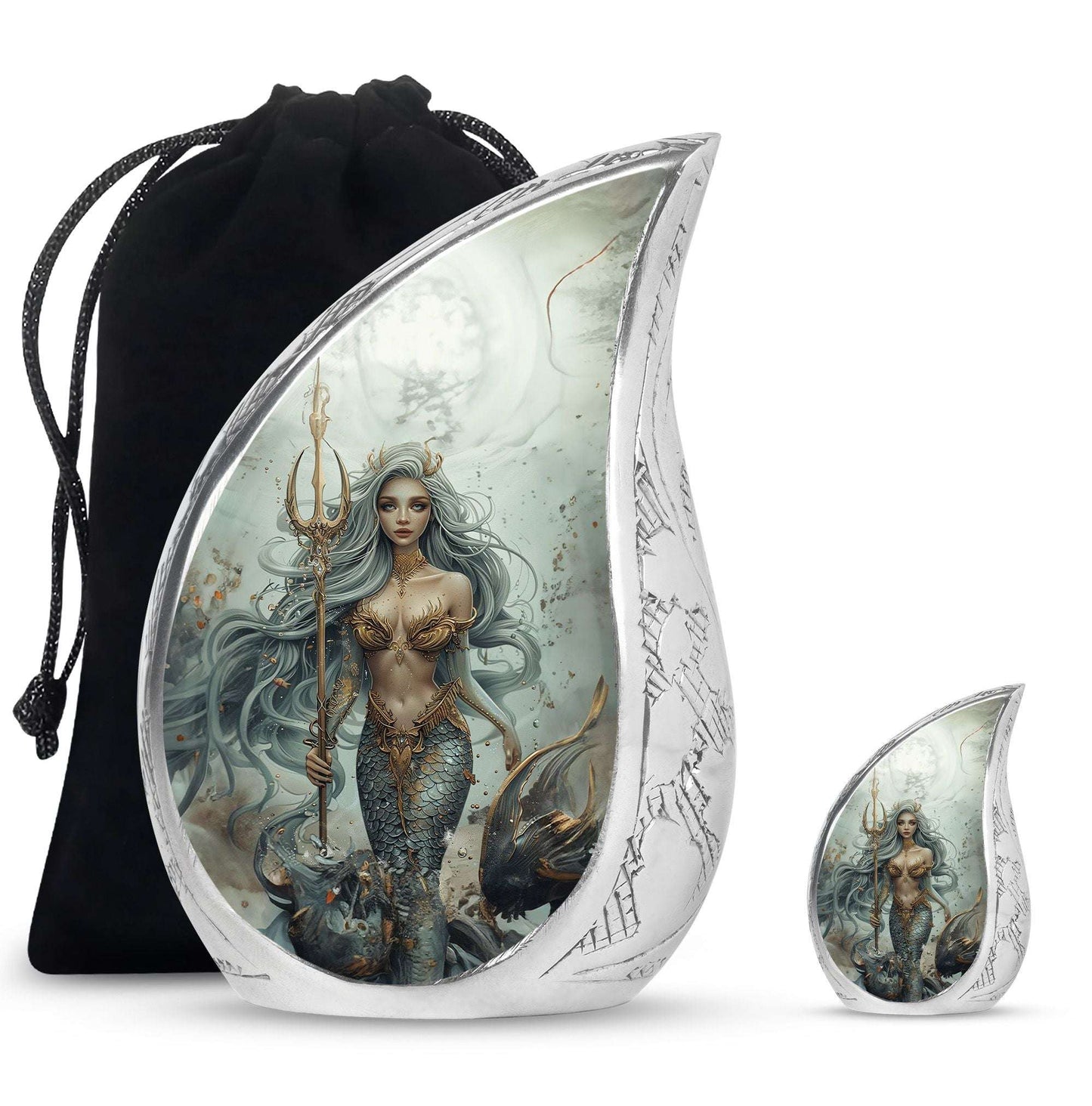 Mermaid Theme Large Urn With 1 Keepsake Urn