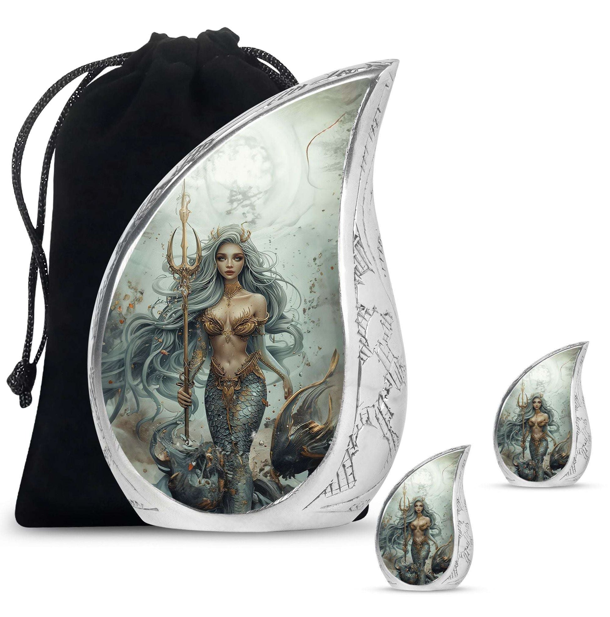 Mermaid Theme Large Urn With 2 Keepsake Urn