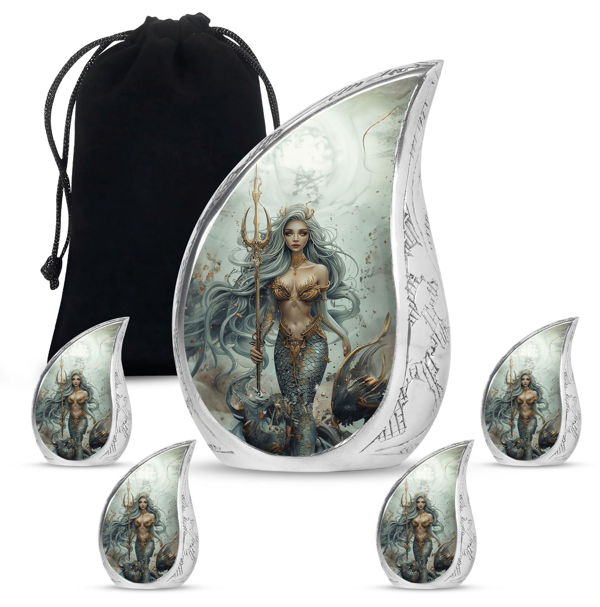Mermaid Theme Large Urn With 4 Keepsake Urn