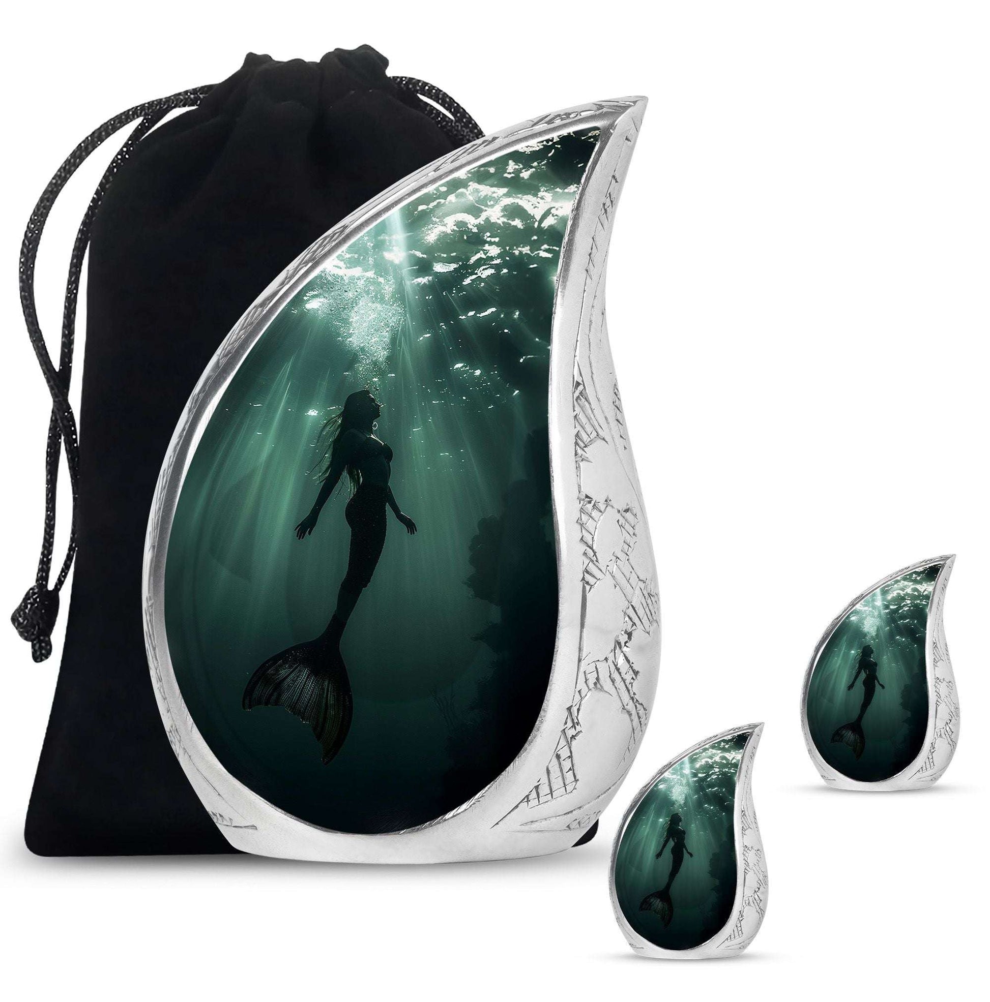 Mermaid Theme Large Urn With 2 Keepsake Urn