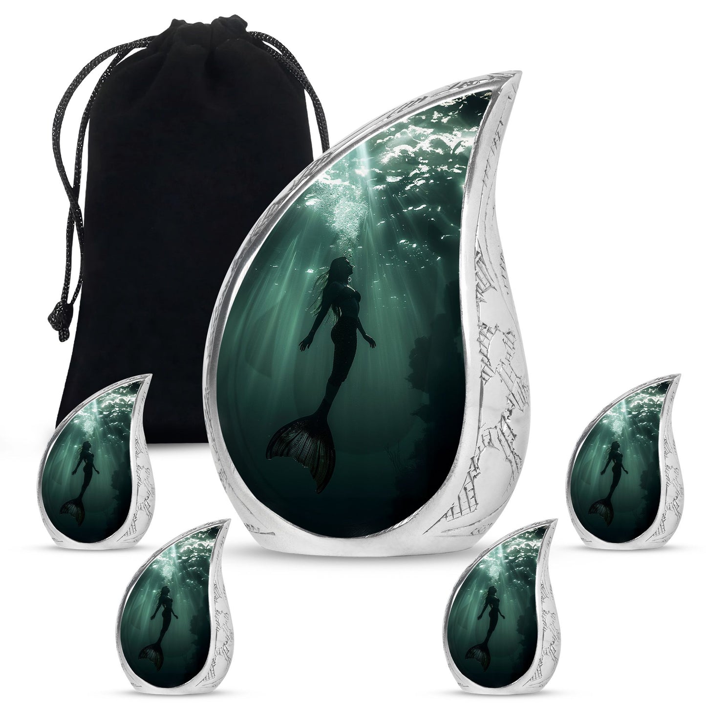 Mermaid Theme Large Urn With 4 Keepsake Urn