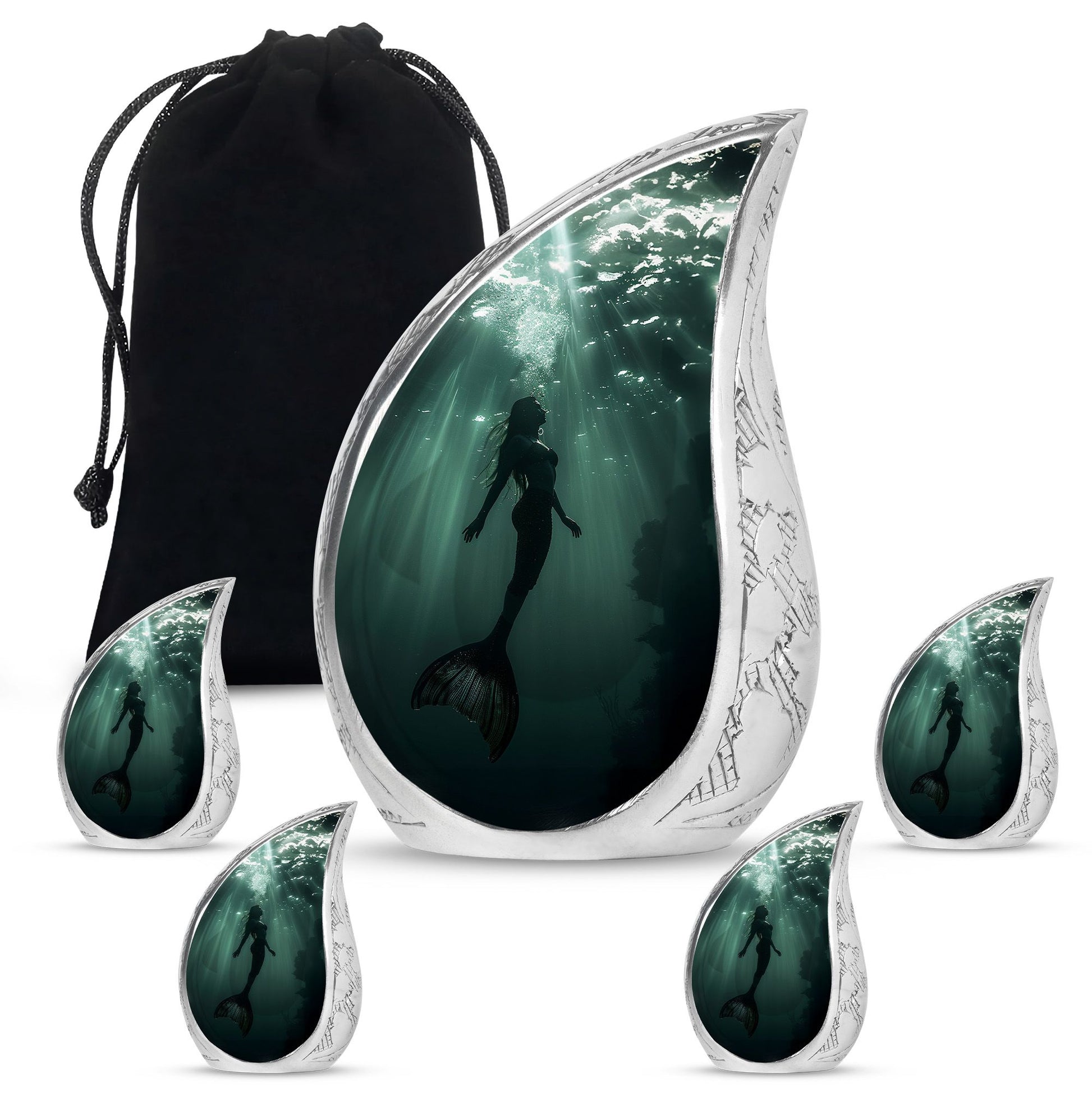 Mermaid Theme Large Urn With 4 Keepsake Urn