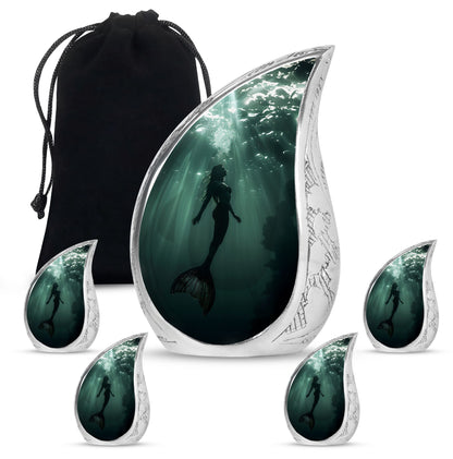 Mermaid Theme Large Urn With 4 Keepsake Urn