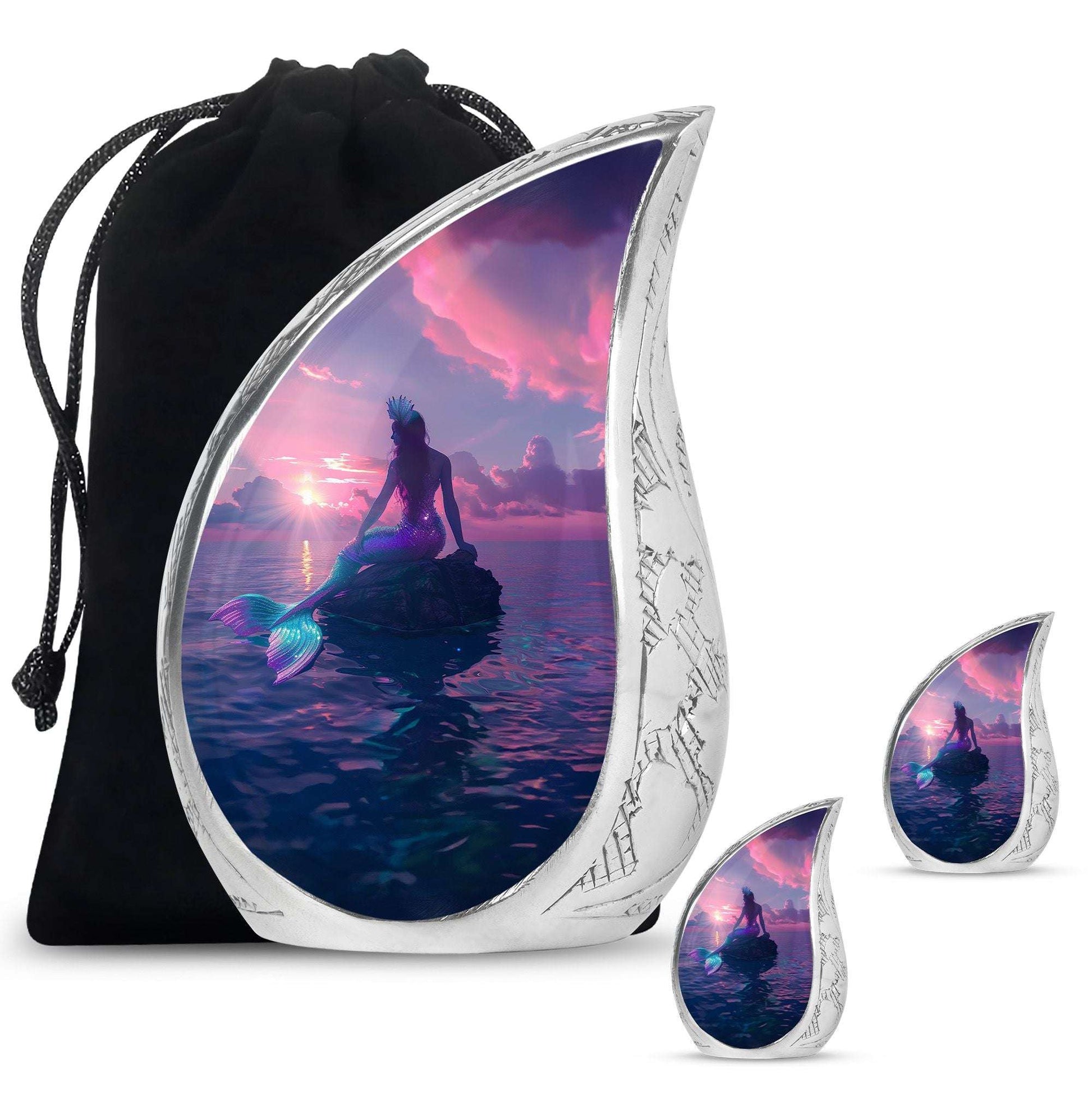 Mermaid Theme Large Urn With 2 Keepsake Urn