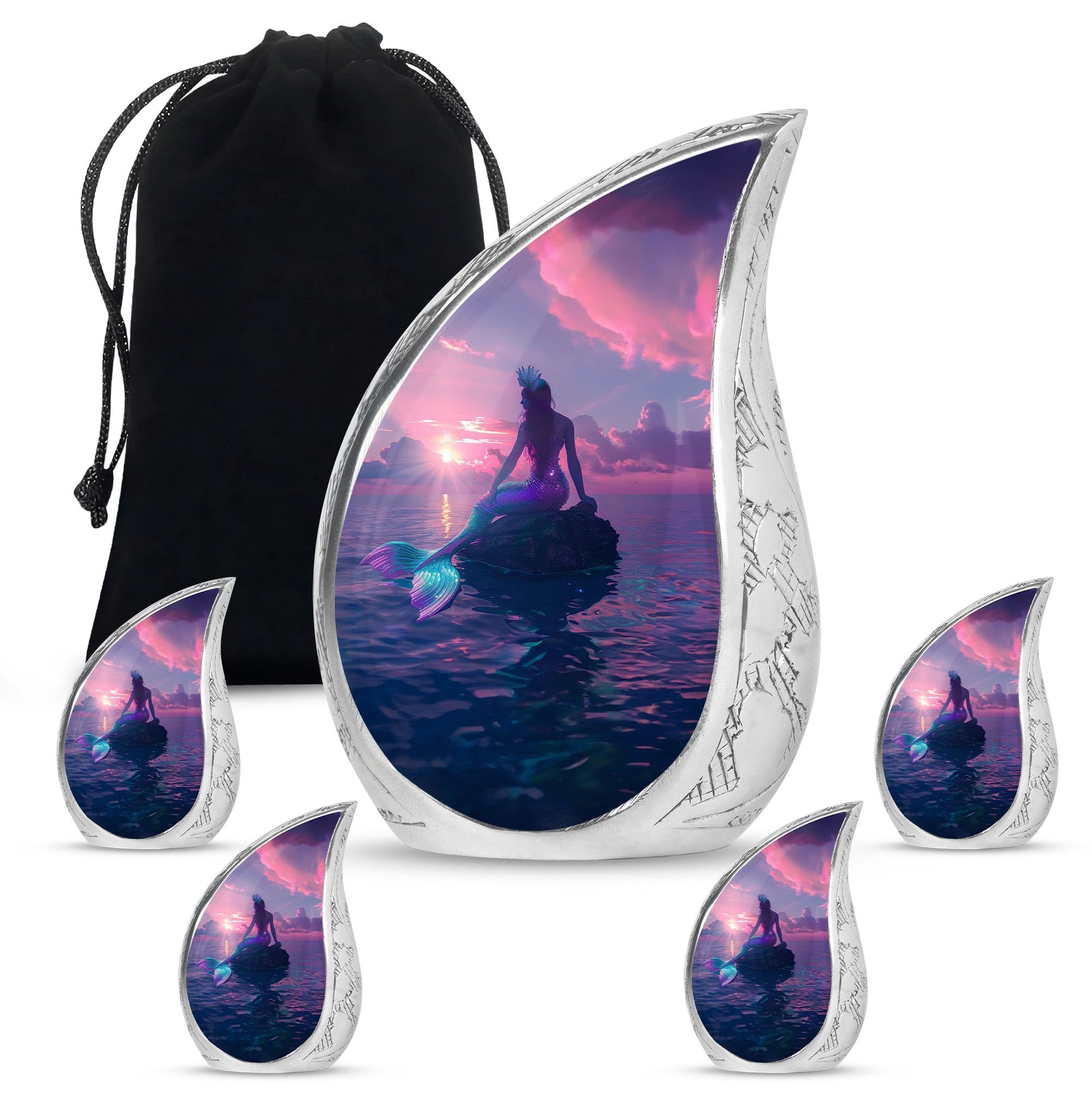 Mermaid Theme Large Urn With 4 Keepsake Urn